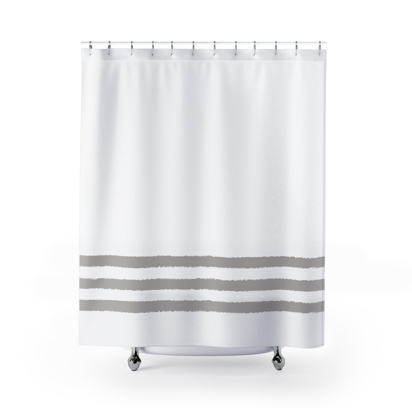 White Shower Curtain with Grey Hand-painted Stripe Print | SC-1171-133