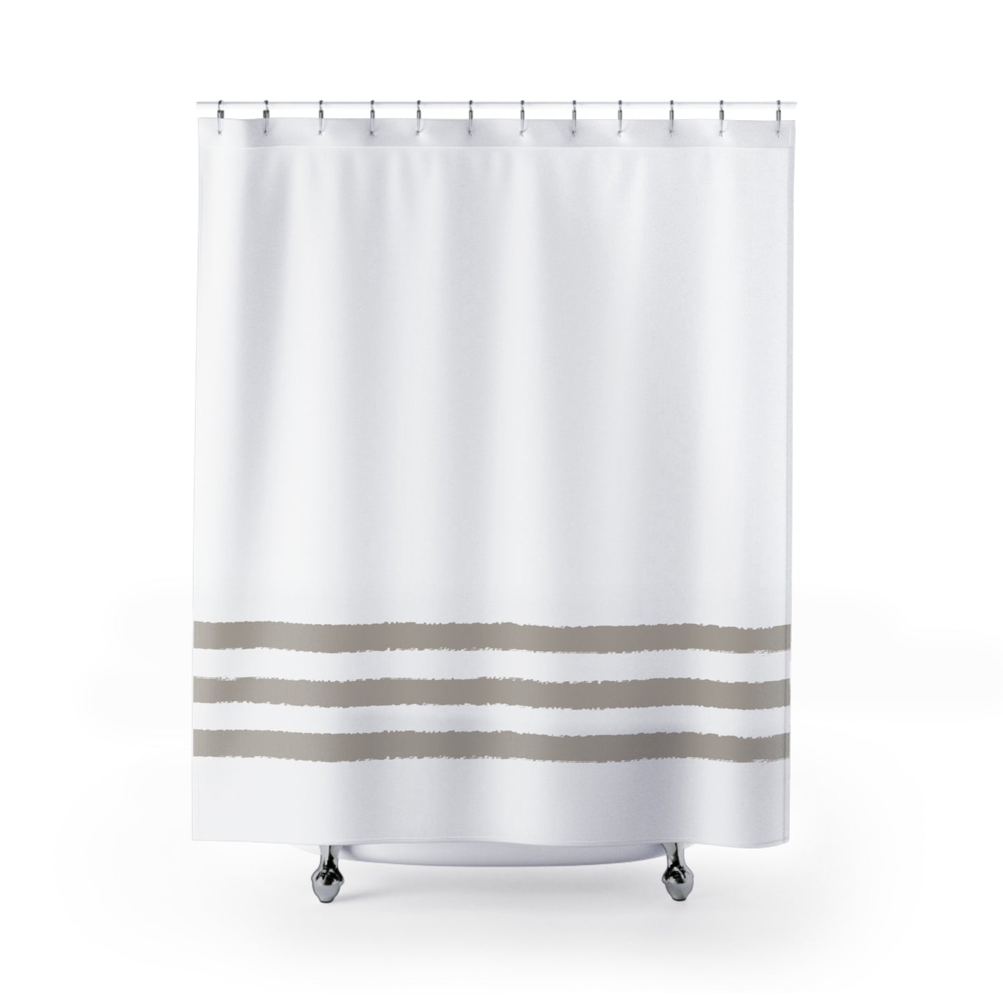 White Shower Curtain with Taupe Hand-painted Stripe Print | SC-1202-200