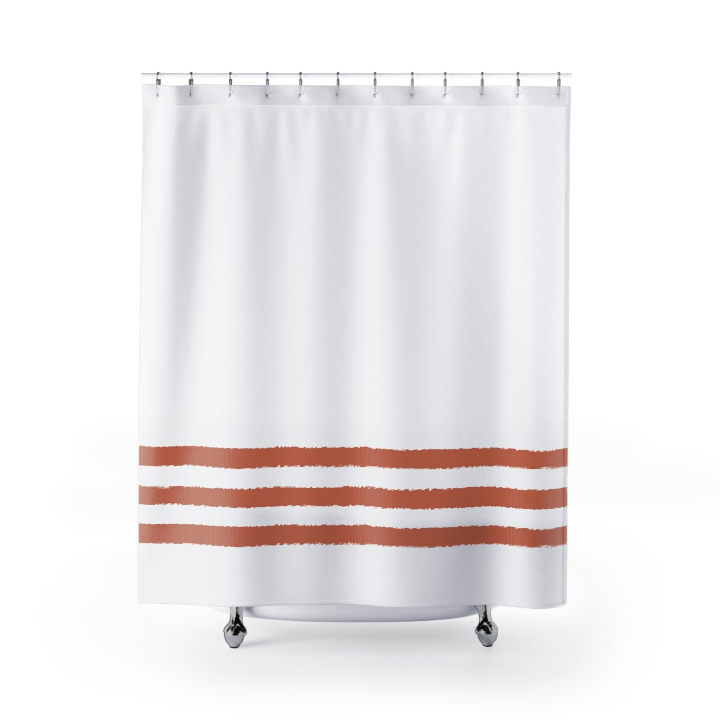 White Shower Curtain with Red-orange Hand-painted Stripe Print | SC-1135-167