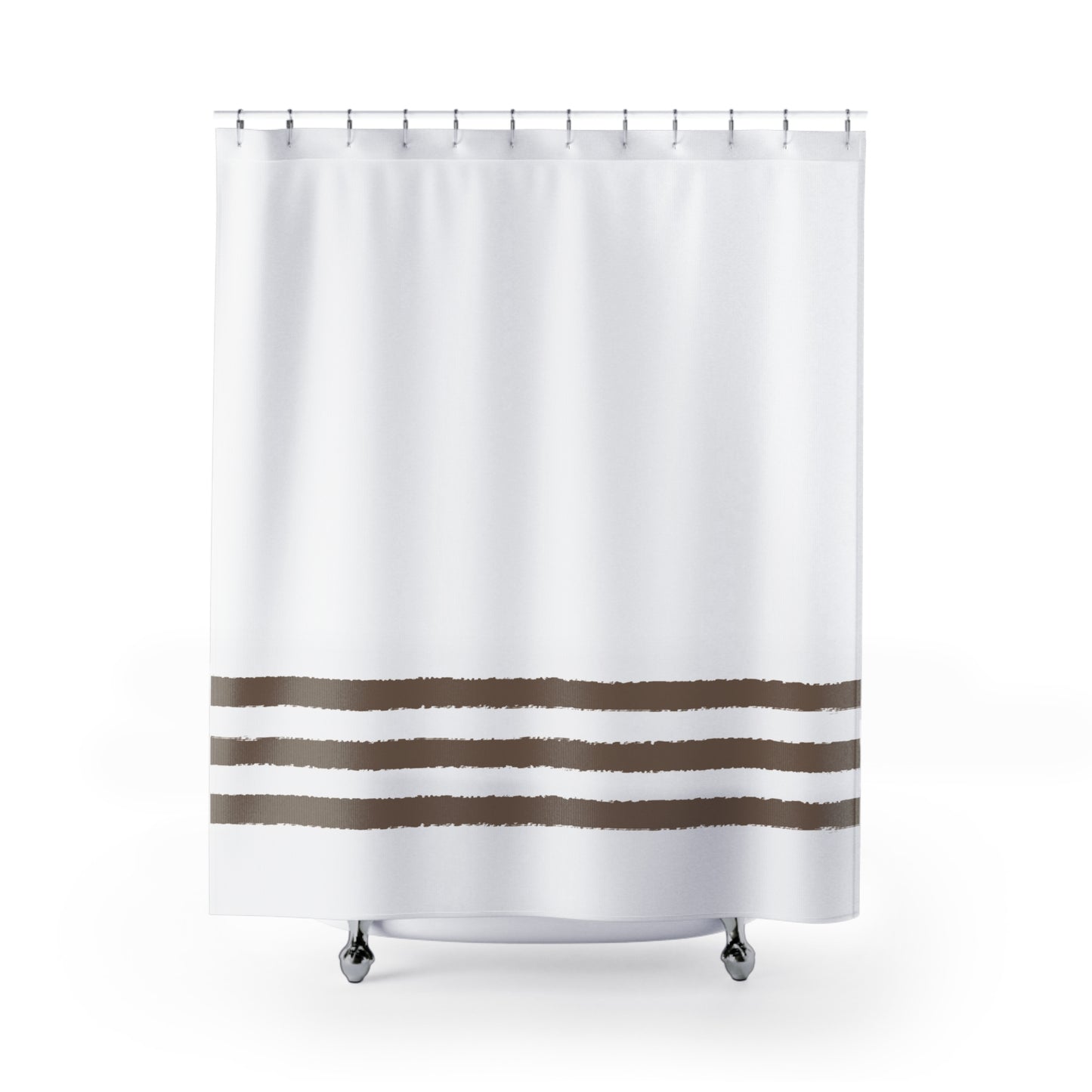 White Shower Curtain with Brown Hand-painted Stripe Print | SC-1171-200