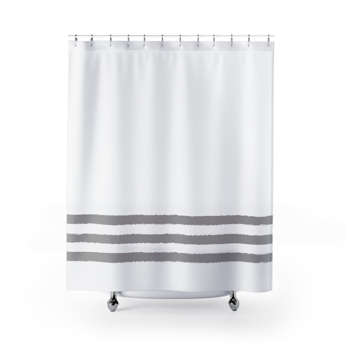 White Shower Curtain with Grey Hand-painted Stripe Print | SC-1203-133
