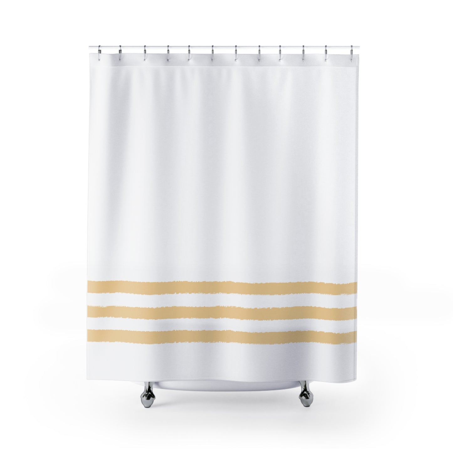 White Shower Curtain with Gold Hand-painted Stripe Print | SC-1136-467