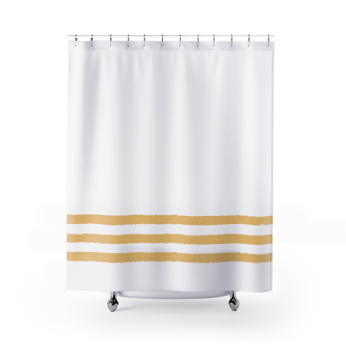 White Shower Curtain with Yellow-orange Stripe Print | SC-1131-400