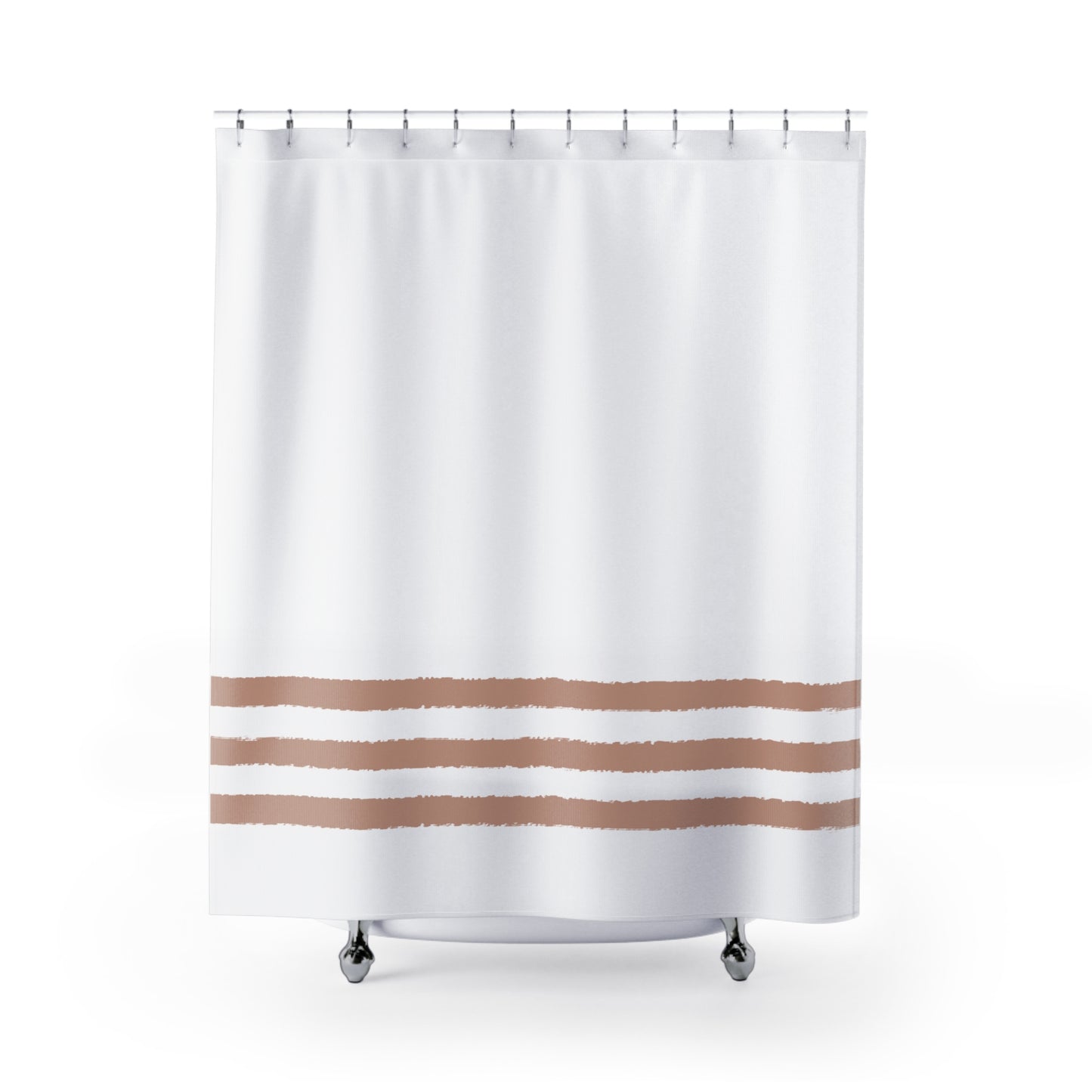 White Shower Curtain with Salmon Hand-painted Stripe Print | SC-1139-A33