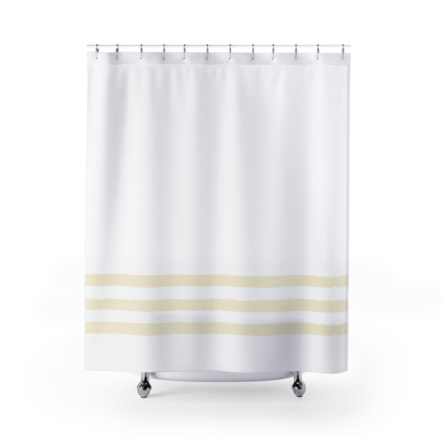 White Shower Curtain with Yellow Hand-painted Stripe Print | SC-1255-467