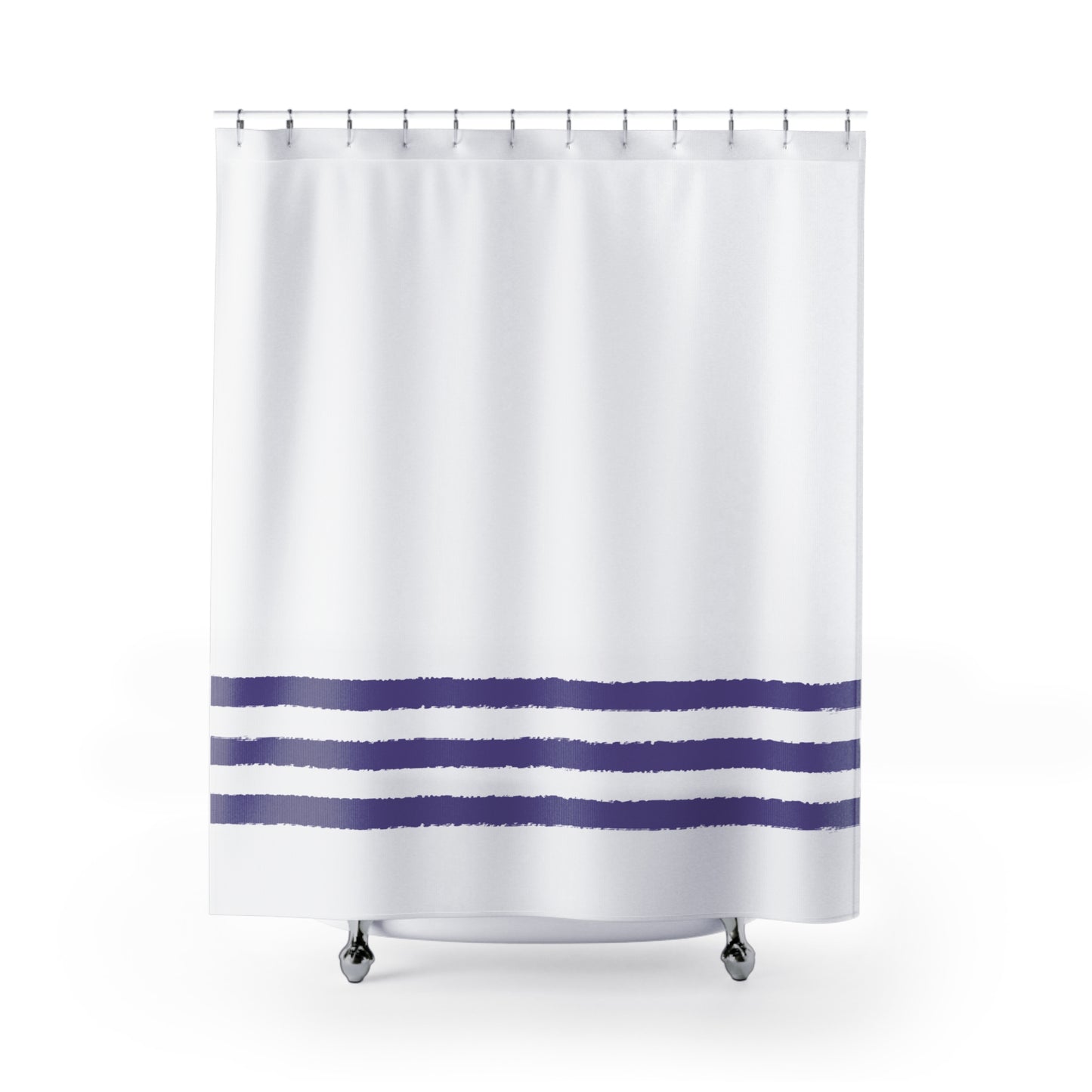 White Shower Curtain with Purple Hand-painted Stripe Print | SC-1382-475