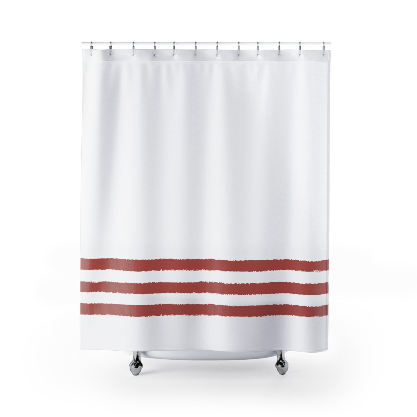 White Shower Curtain with Dark Dusty Rose Hand-painted Stripe Print | SC-1137-B00