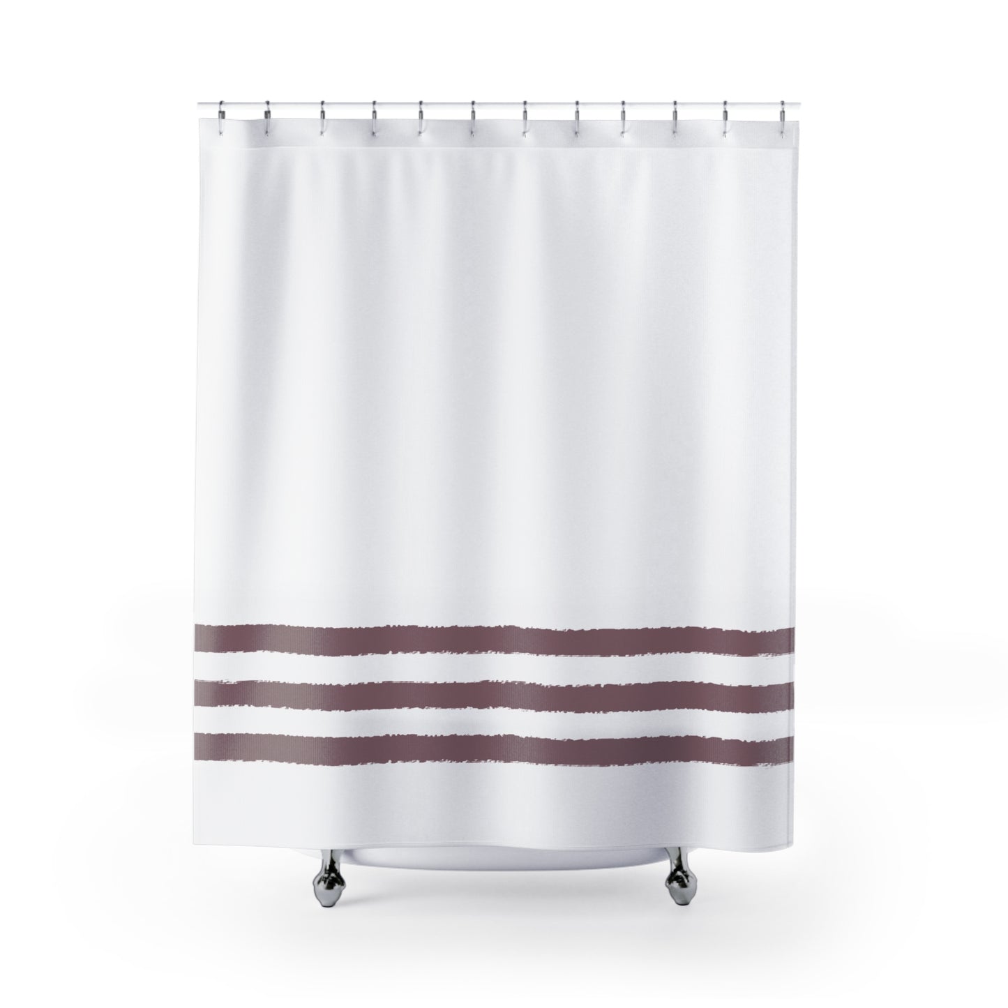 White Shower Curtain with Medium Plum Hand-painted Stripe Print | SC-1211-167