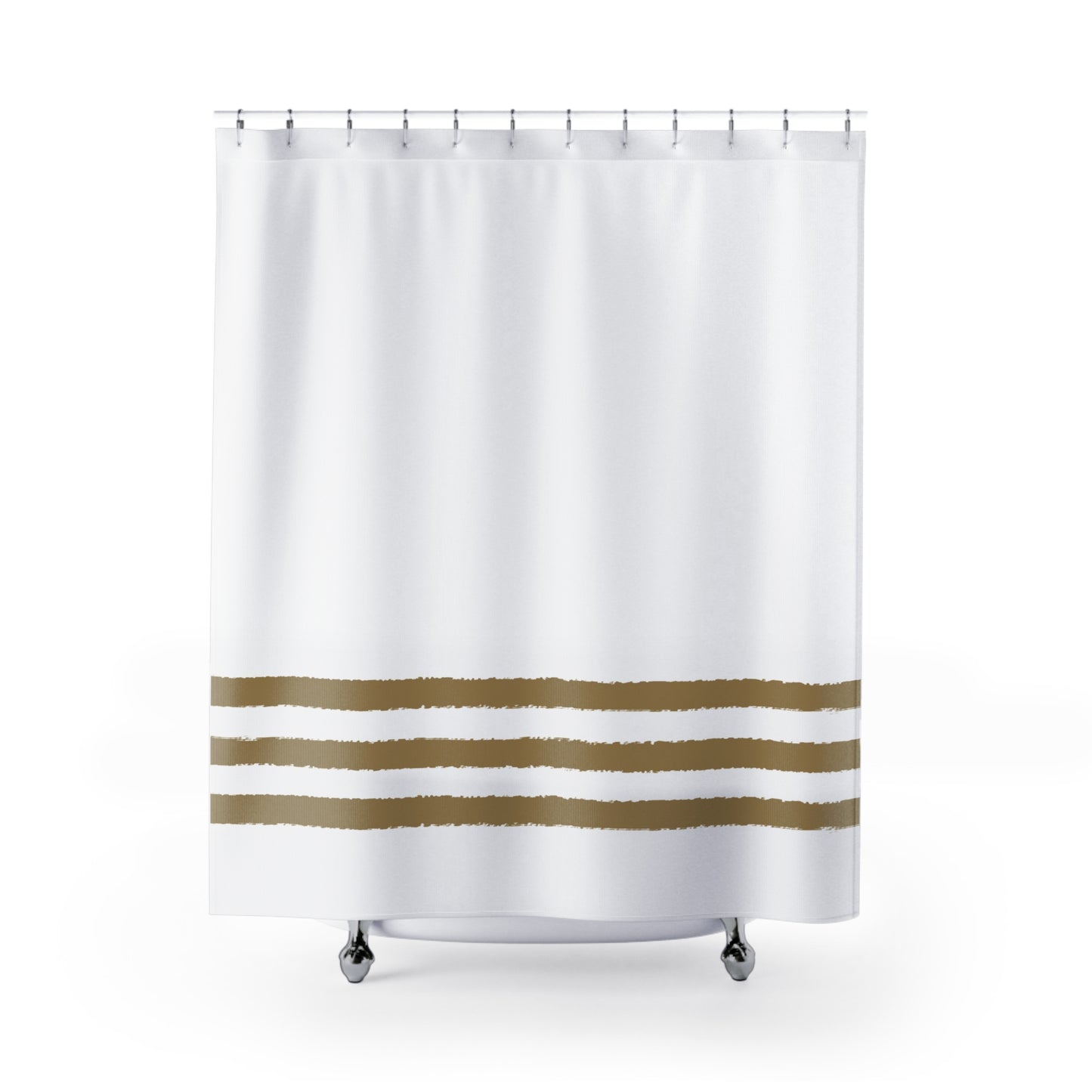 White Shower Curtain with Olive Green Hand-painted Stripe Print | SC-1136-500