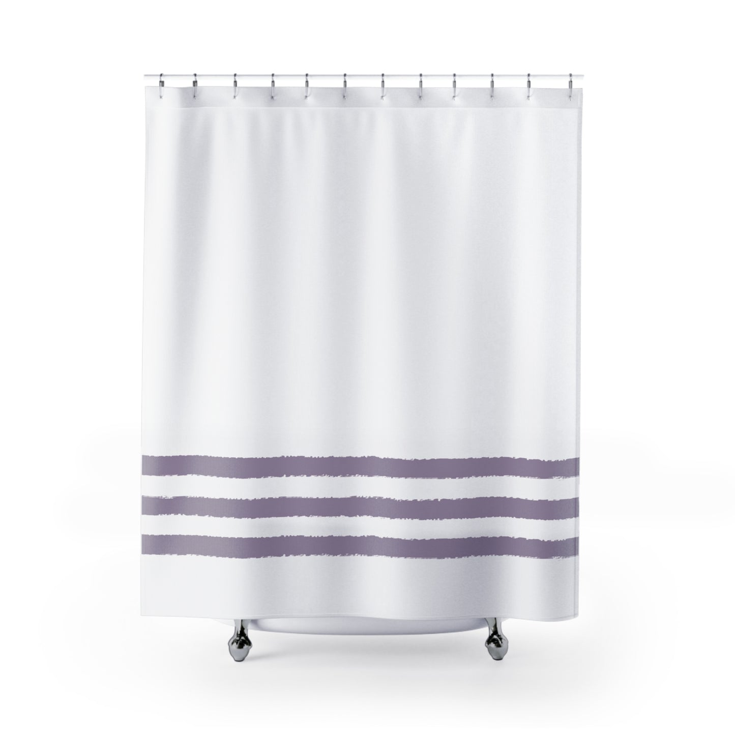 White Shower Curtain with Pale Purple Hand-painted Stripe Print | SC-1143-133