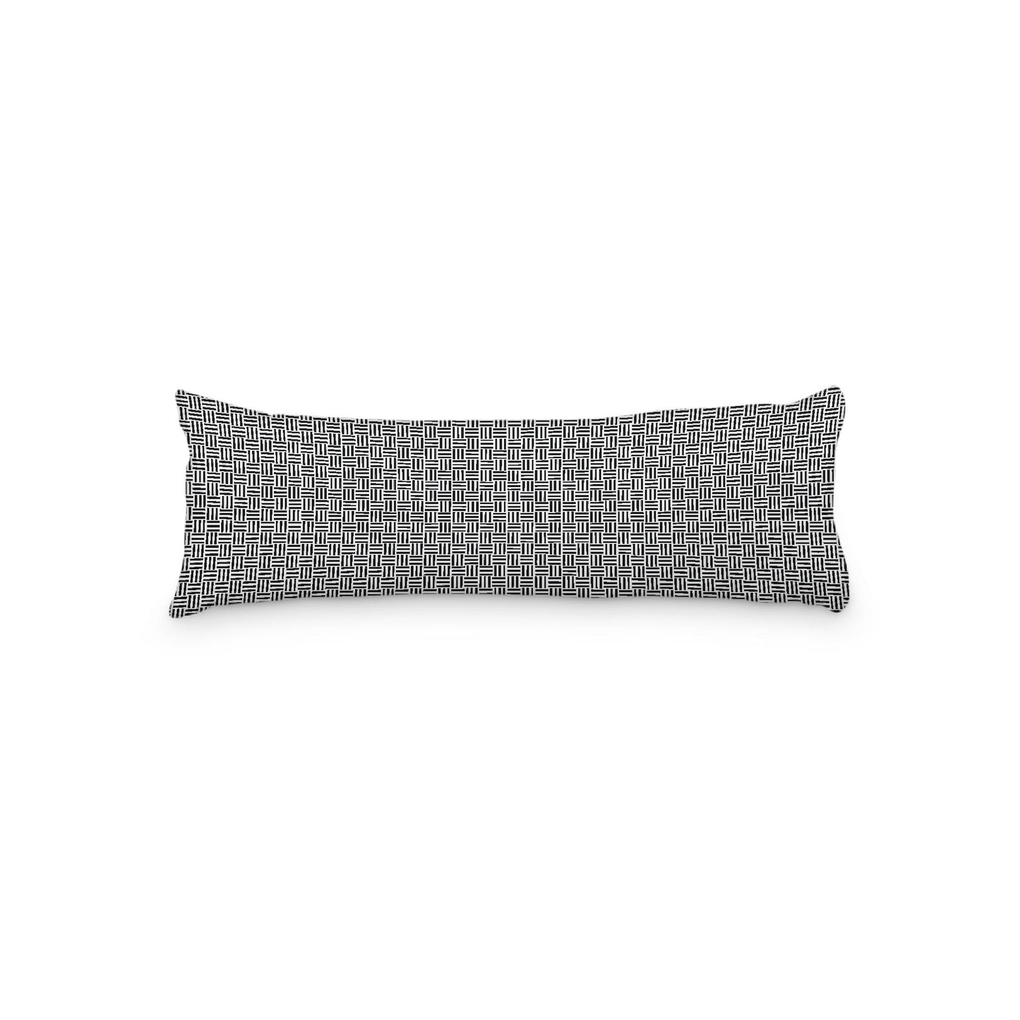 White Microfiber Body Pillow, Black Single Weave Motif Print, 20 x 54 inches / 51 x 137 cm