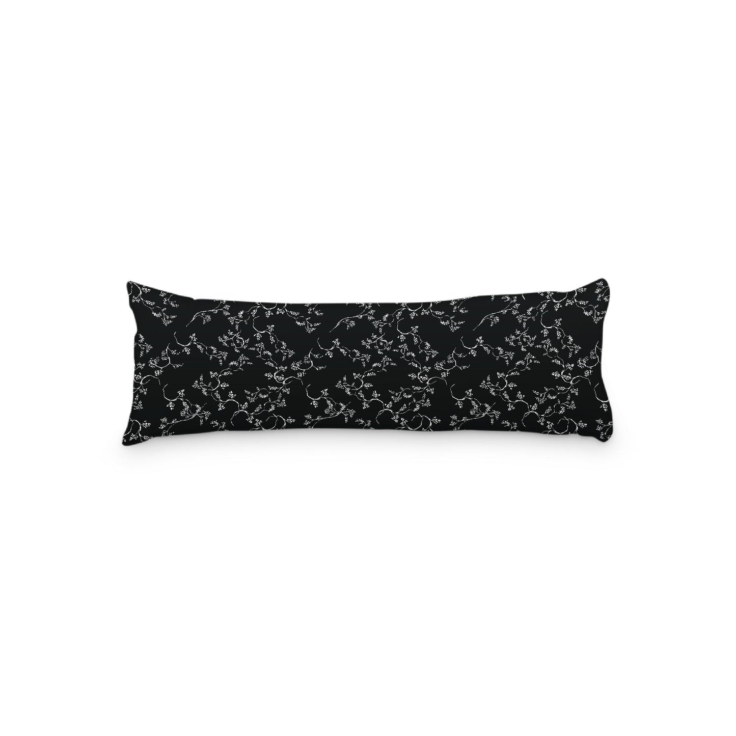 Black Microfiber Body Pillow, White Hand-painted Vine Print, 20 x 54 inches / 51 x 137 cm