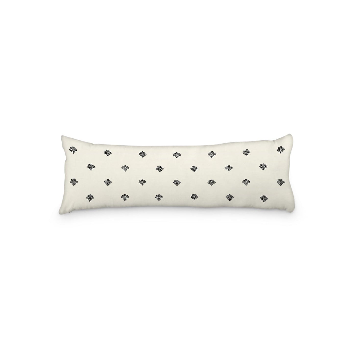 Pale Cream Microfiber Body Pillow, Black Hand-painted Swizzle Motif Print, 20 x 54 inches / 51 x 137 cm