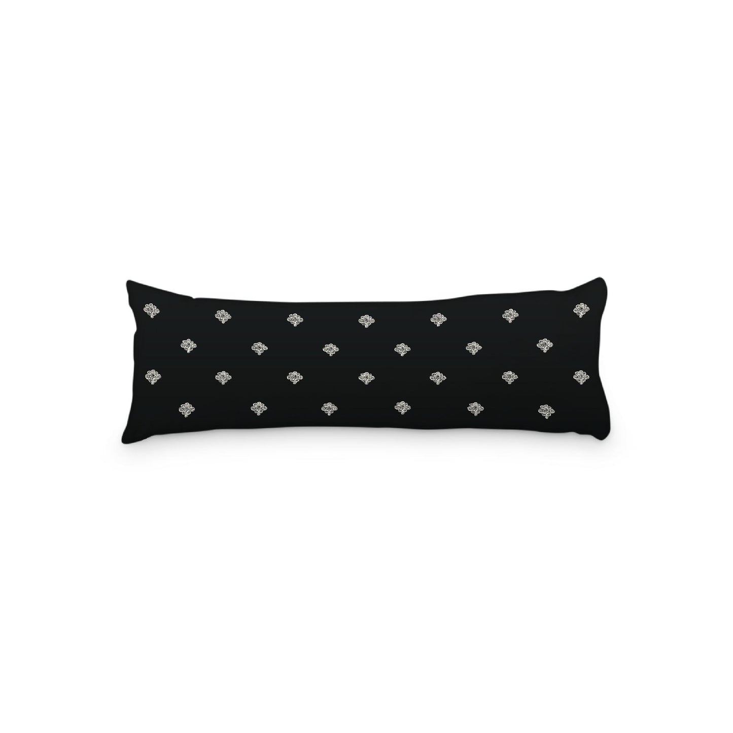Black Microfiber Body Pillow, Pale Cream Hand-painted Swizzle Motif Print, 20 x 54 inches / 51 x 137 cm