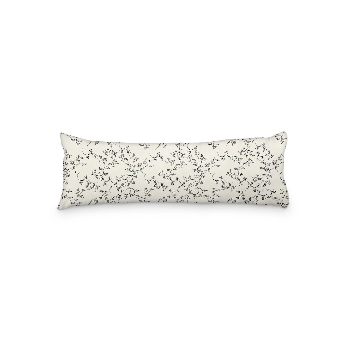 Pale Cream Microfiber Body Pillow, Black Hand-painted Vine Print, 20 x 54 inches / 51 x 137 cm