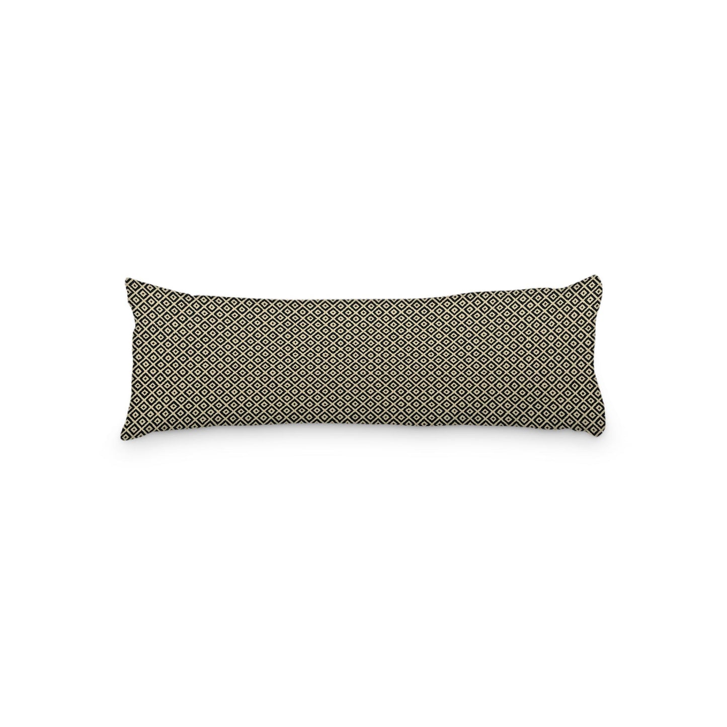 Desert Sand Microfiber Body Pillow, Black Repeating Square Motif Print, 20 x 54 inches / 51 x 137 cm