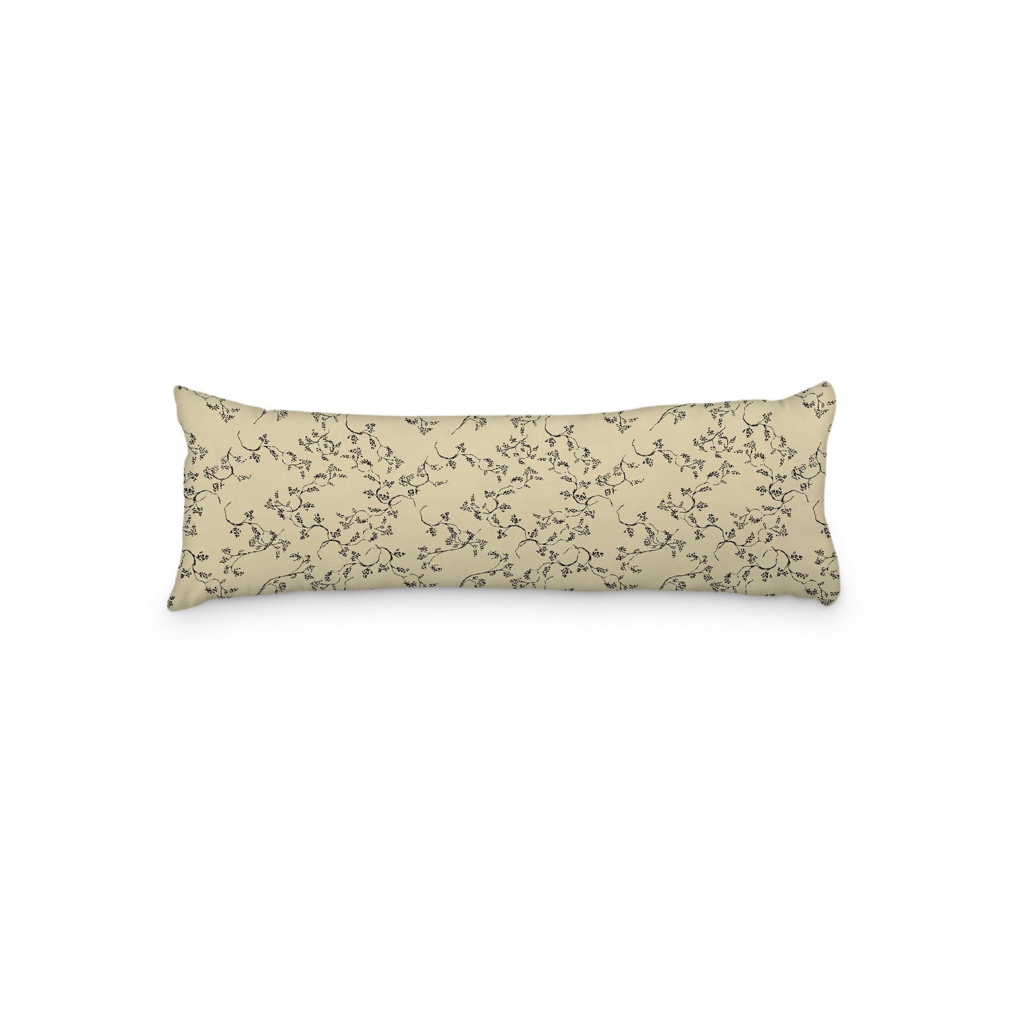 Desert Sand Microfiber Body Pillow, Black Hand-painted Vine Print, 20 x 54 inches / 51 x 137 cm