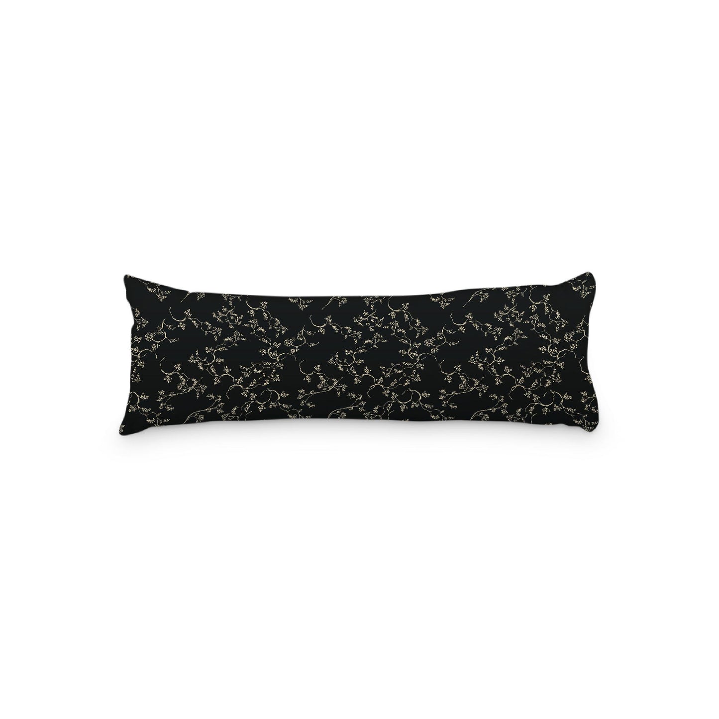Black Microfiber Body Pillow, Desert Sand Hand-painted Vine Print, 20 x 54 inches / 51 x 137 cm