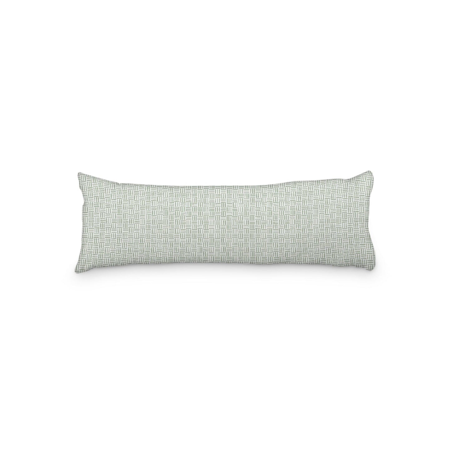 White Microfiber Body Pillow, Green Single Weave Motif Print, 20 x 54 inches / 51 x 137 cm