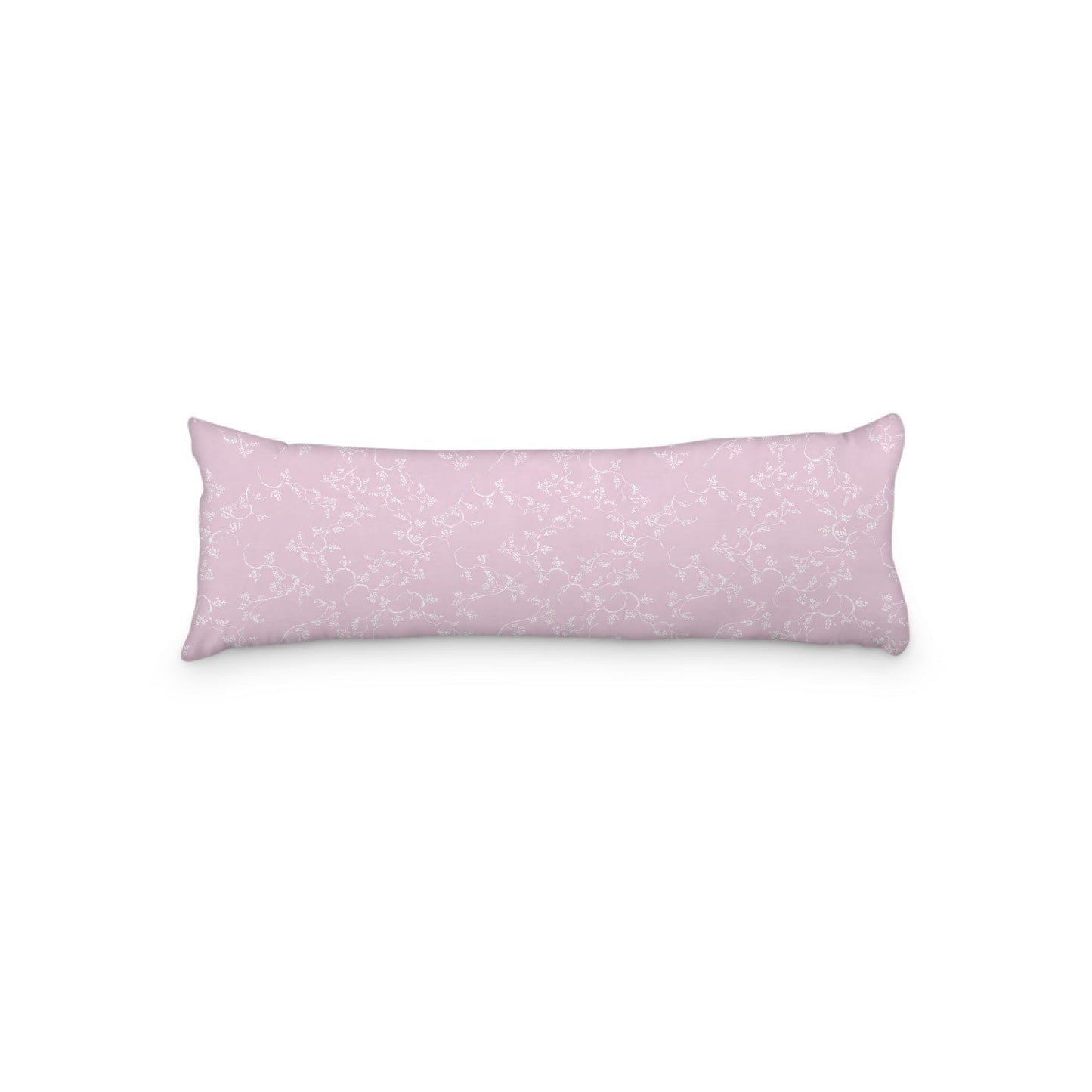 Pink Microfiber Body Pillow, White Hand-painted Vine Print, 20 x 54 inches / 51 x 137 cm