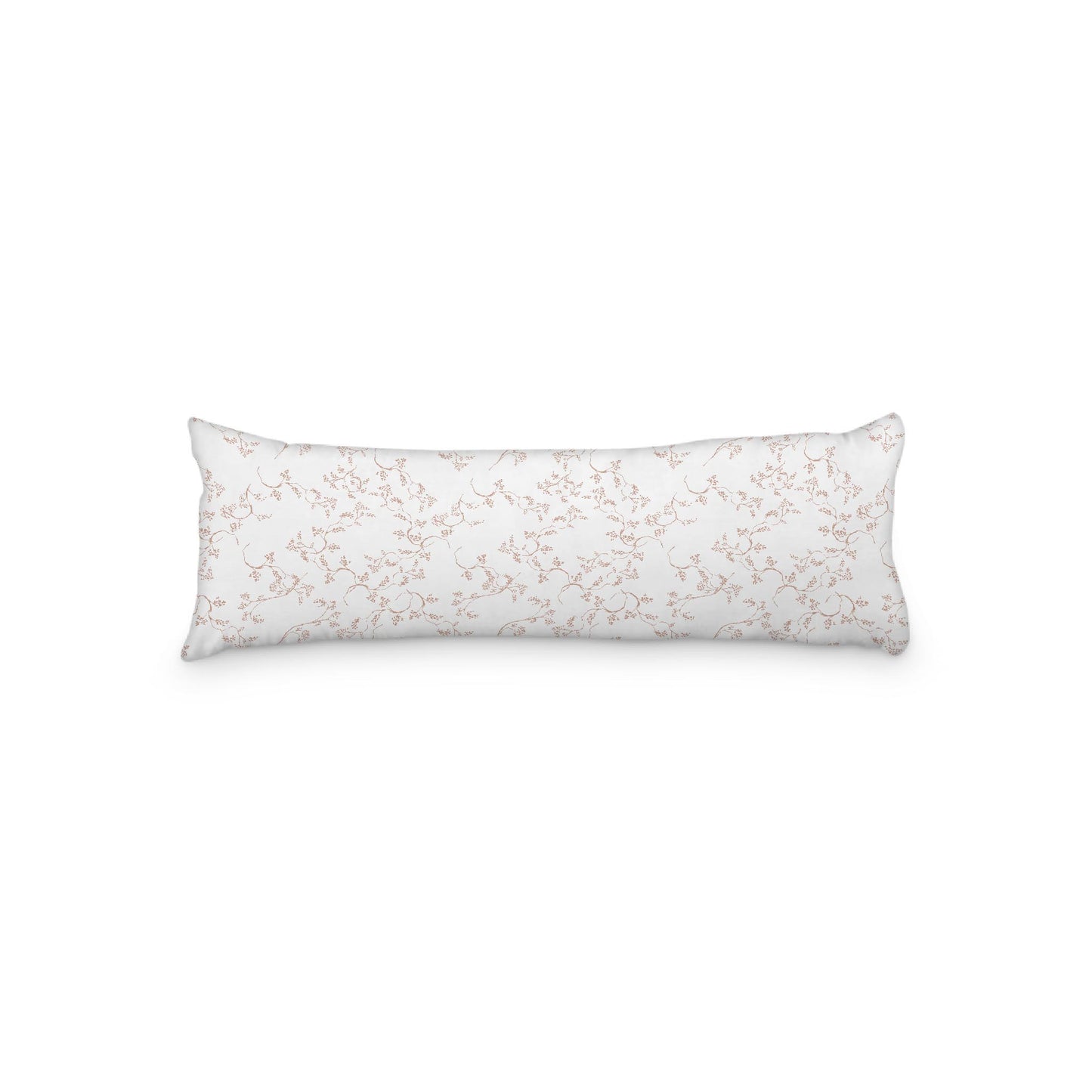 White Microfiber Body Pillow, Salmon Hand-painted Vine Print, 20 x 54 inches / 51 x 137 cm