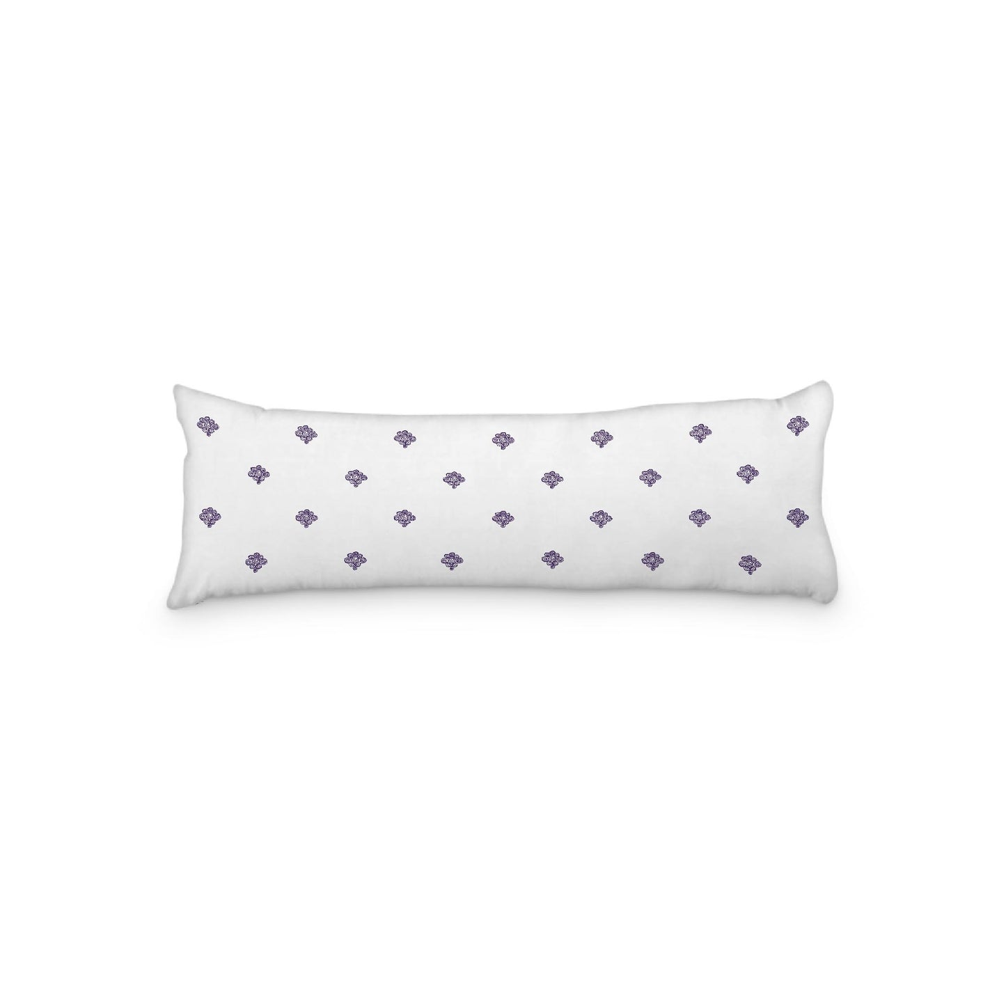 White Microfiber Body Pillow, Purple Hand-painted Swizzle Motif Print, 20 x 54 inches / 51 x 137 cm
