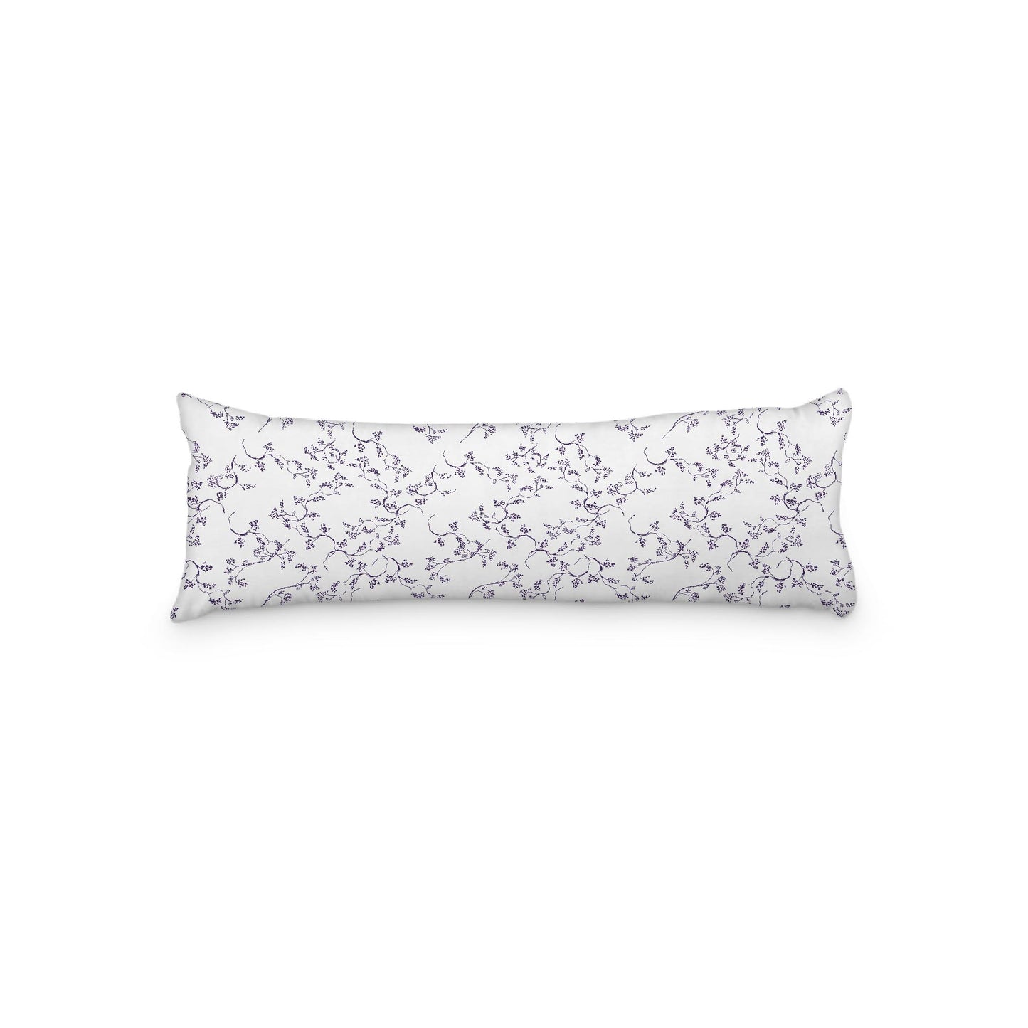 White Microfiber Body Pillow, Purple Hand-painted Vine Print, 20 x 54 inches / 51 x 137 cm
