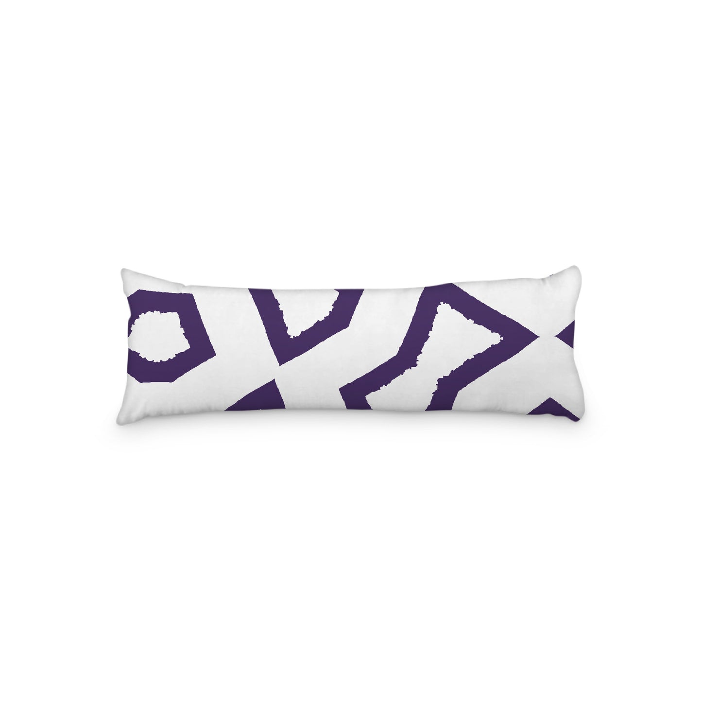 White Microfiber Body Pillow, Bold Purple Graphic Print, 20 x 54 inches / 51 x 137 cm