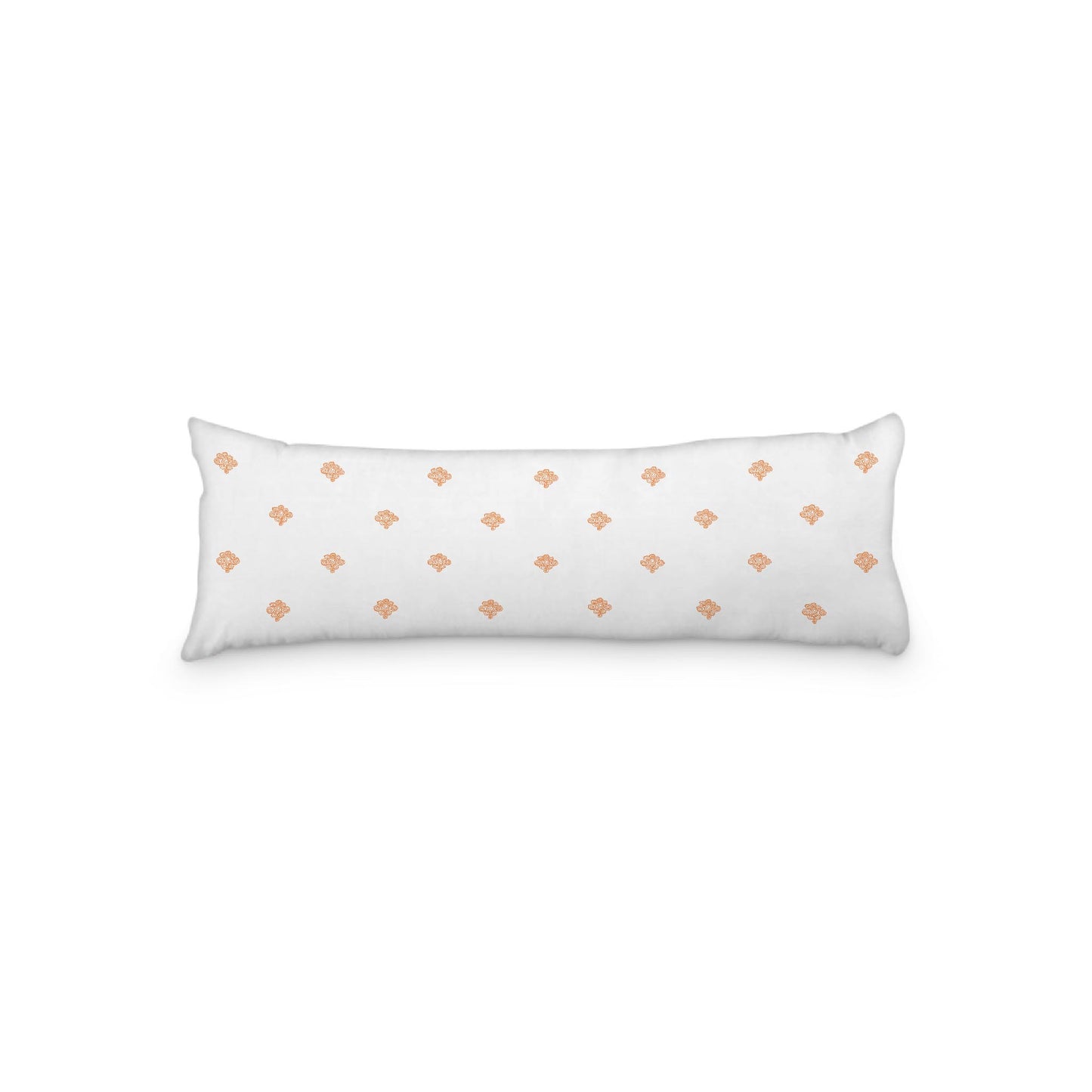 White Microfiber Body Pillow, Orange Hand-painted Swizzle Motif Print, 20 x 54 inches / 51 x 137 cm