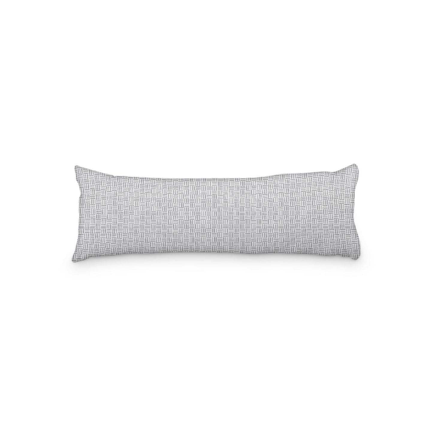 White Microfiber Body Pillow, Grey Single Weave Motif Print, 20 x 54 inches / 51 x 137 cm