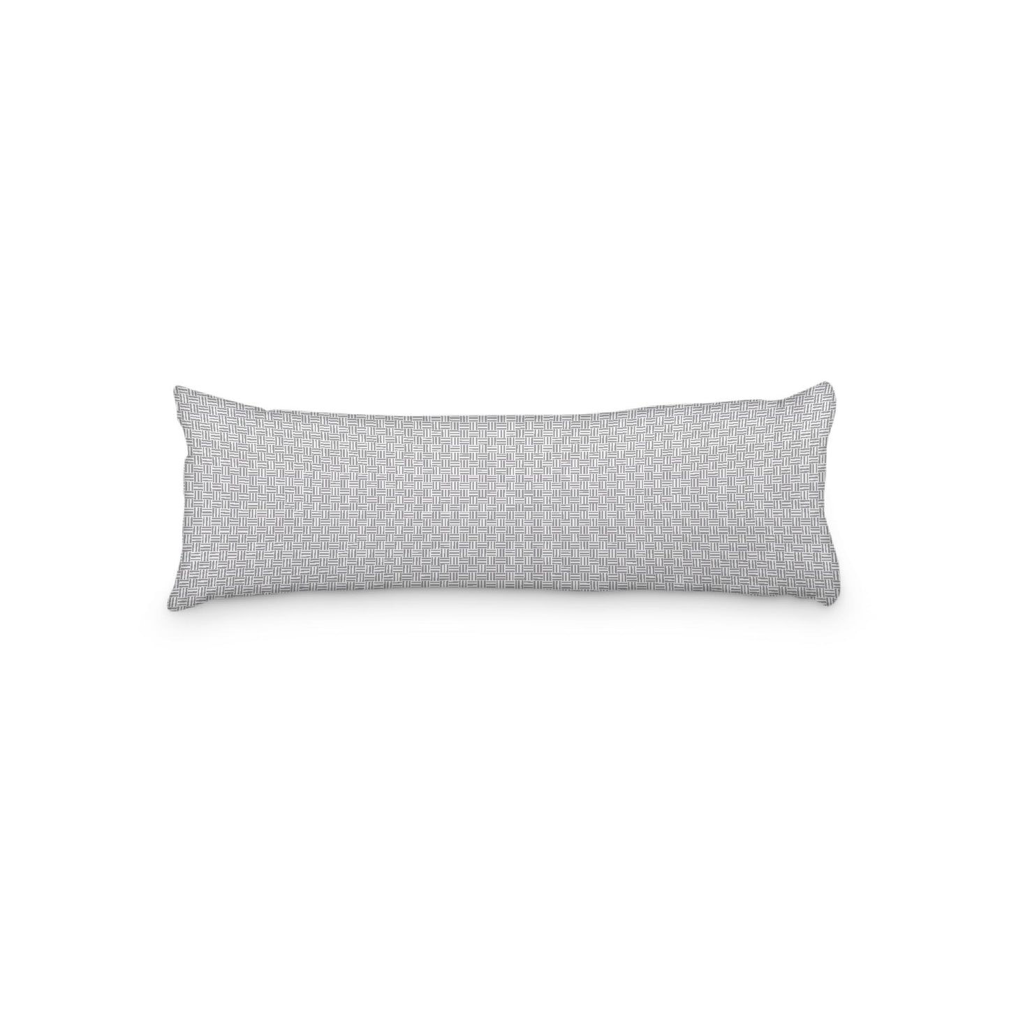 White Microfiber Body Pillow, Grey Double Weave Motif Print, 20 x 54 inches / 51 x 137 cm