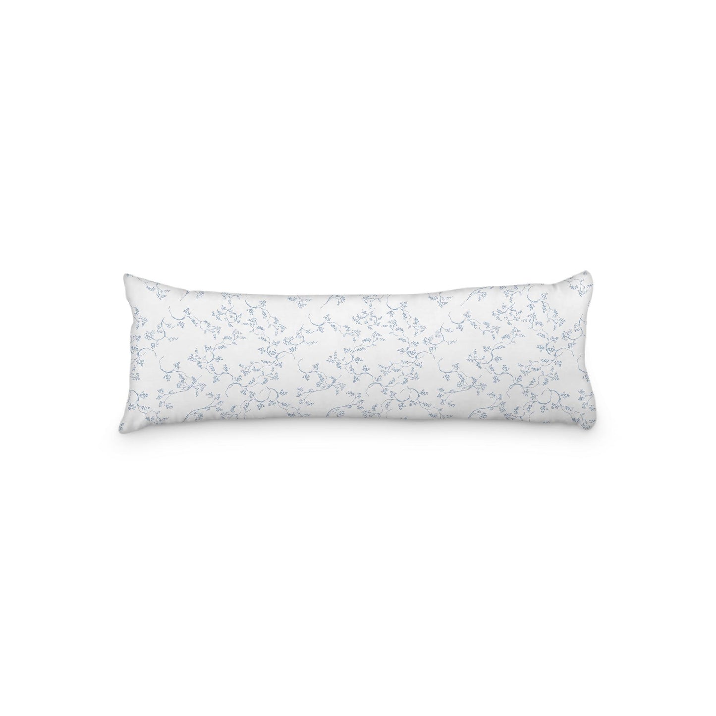 White Microfiber Body Pillow, Blue Hand-painted Vine Print, 20 x 54 inches / 51 x 137 cm