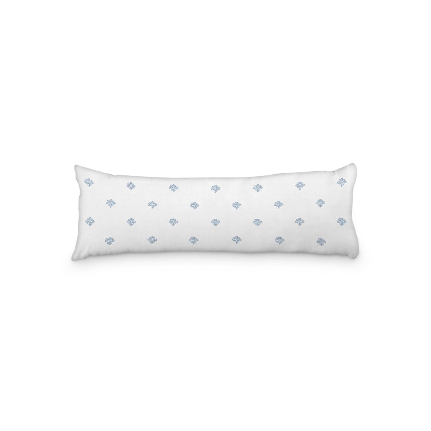 White Microfiber Body Pillow, Blue Hand-painted Swizzle Motif Print, 20 x 54 inches / 51 x 137 cm