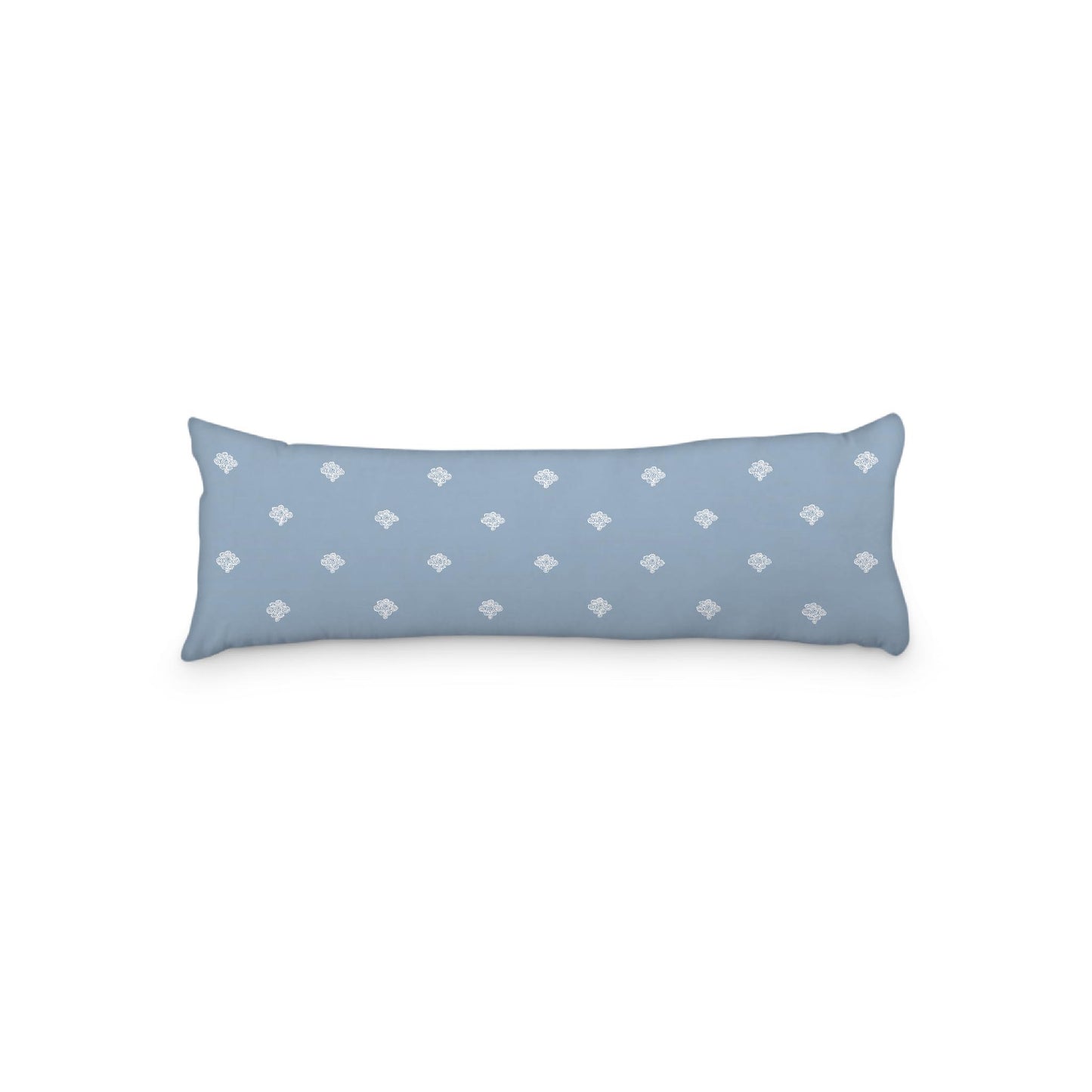 Blue Microfiber Body Pillow, White Hand-painted Swizzle Motif Print, 20 x 54 inches / 51 x 137 cm