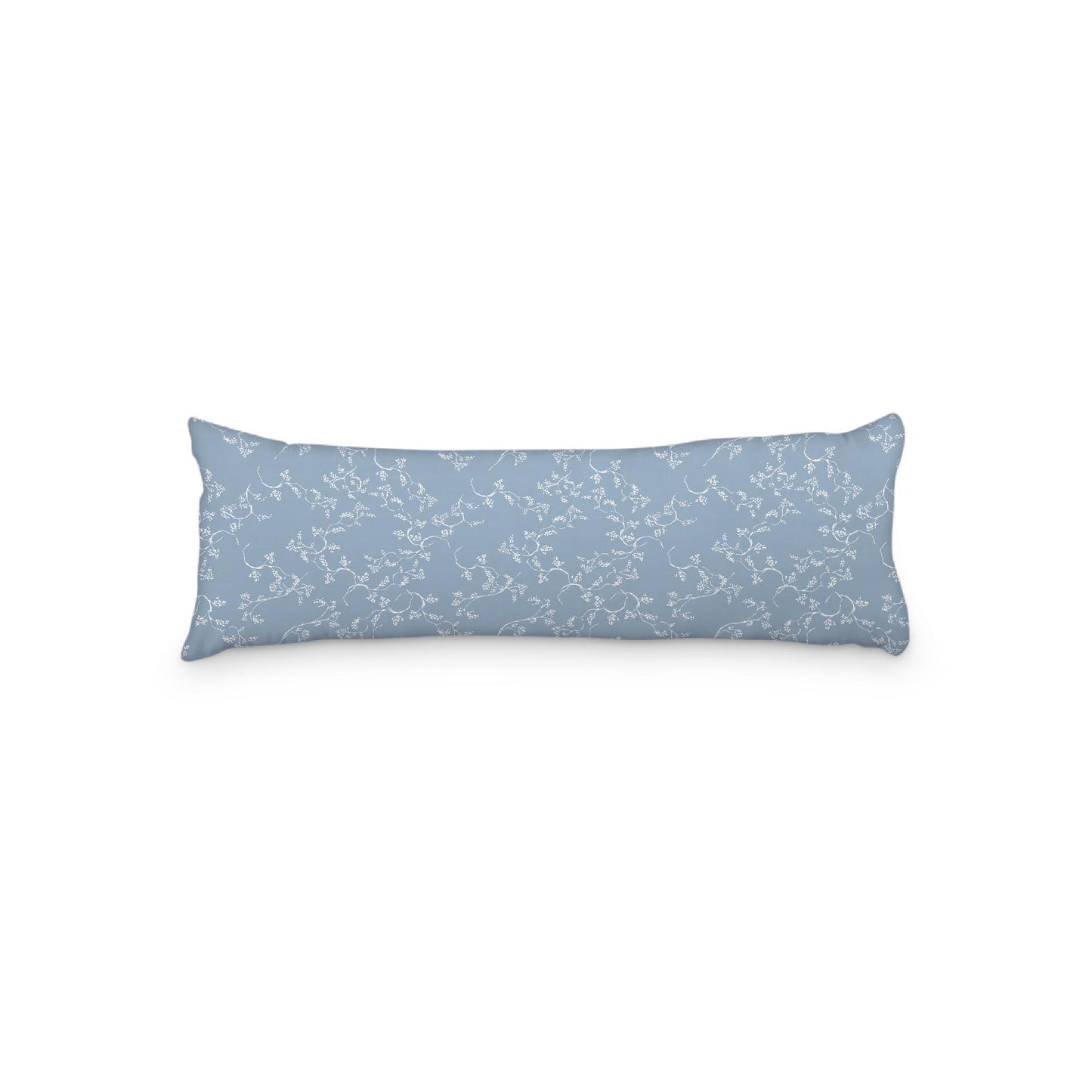 Blue Microfiber Body Pillow, White Hand-painted Vine Print, 20 x 54 inches / 51 x 137 cm