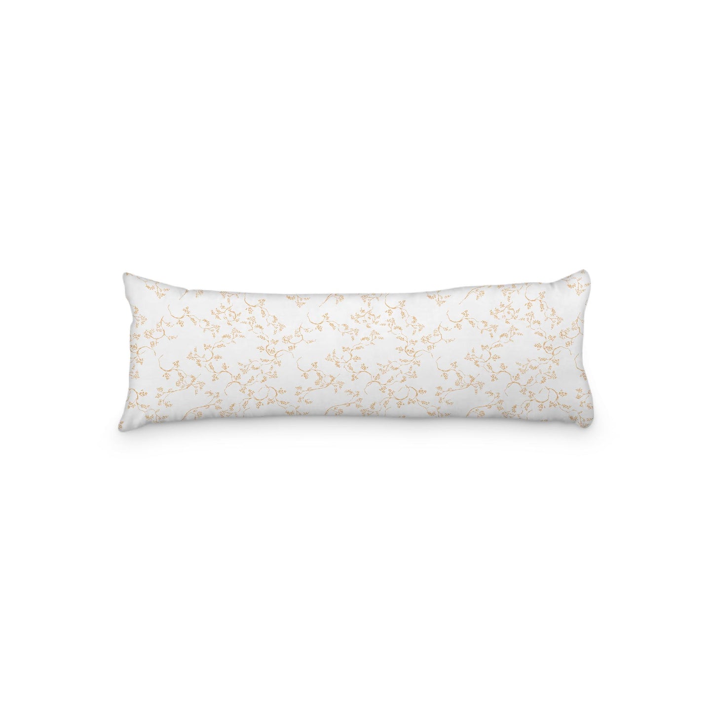 White Microfiber Body Pillow, Pale Orange Hand-painted Vine Print, 20 x 54 inches / 51 x 137 cm