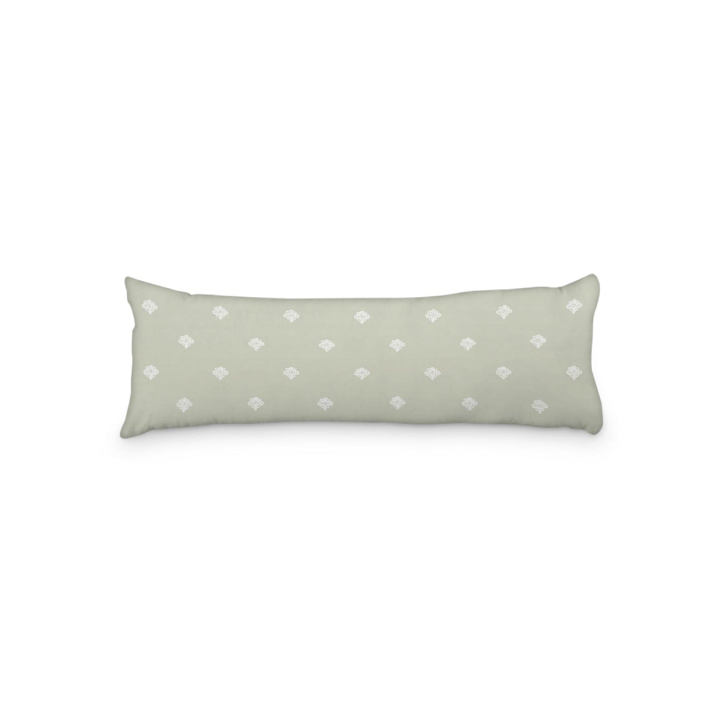 Pale Green Microfiber Body Pillow, White Hand-painted Swizzle Motif Print, 20 x 54 inches / 51 x 137 cm