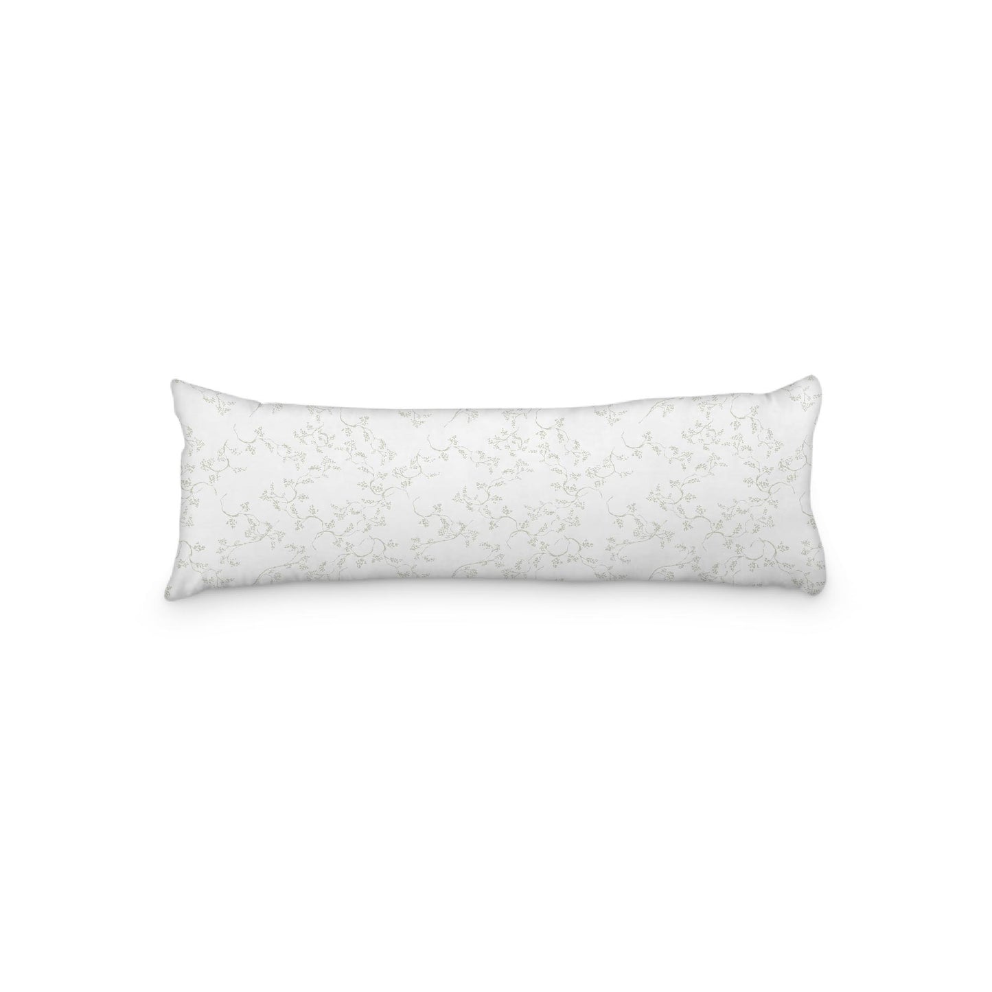 White Microfiber Body Pillow, Pale Green Hand-painted Vine Print, 20 x 54 inches / 51 x 137 cm