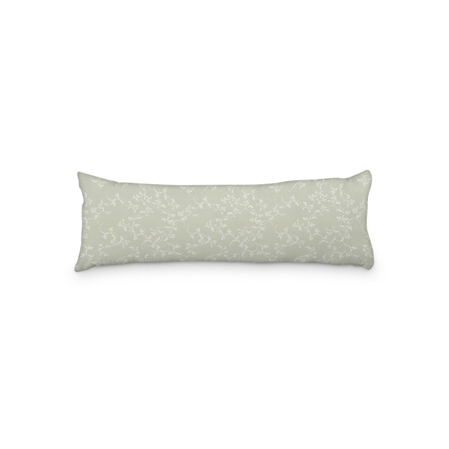 Pale Green Microfiber Body Pillow, White Hand-painted Vine Print, 20 x 54 inches / 51 x 137 cm