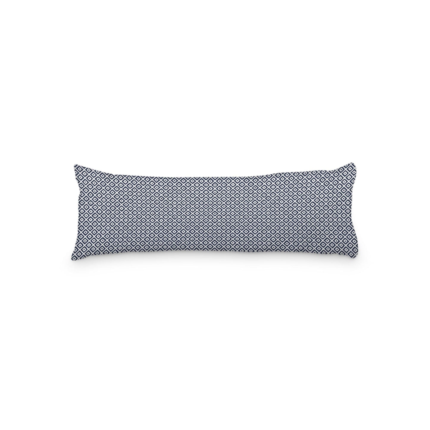 White Microfiber Body Pillow, Navy Blue Repeating Square Motif Print, MFBP-1271-122, 20 x 54 inches