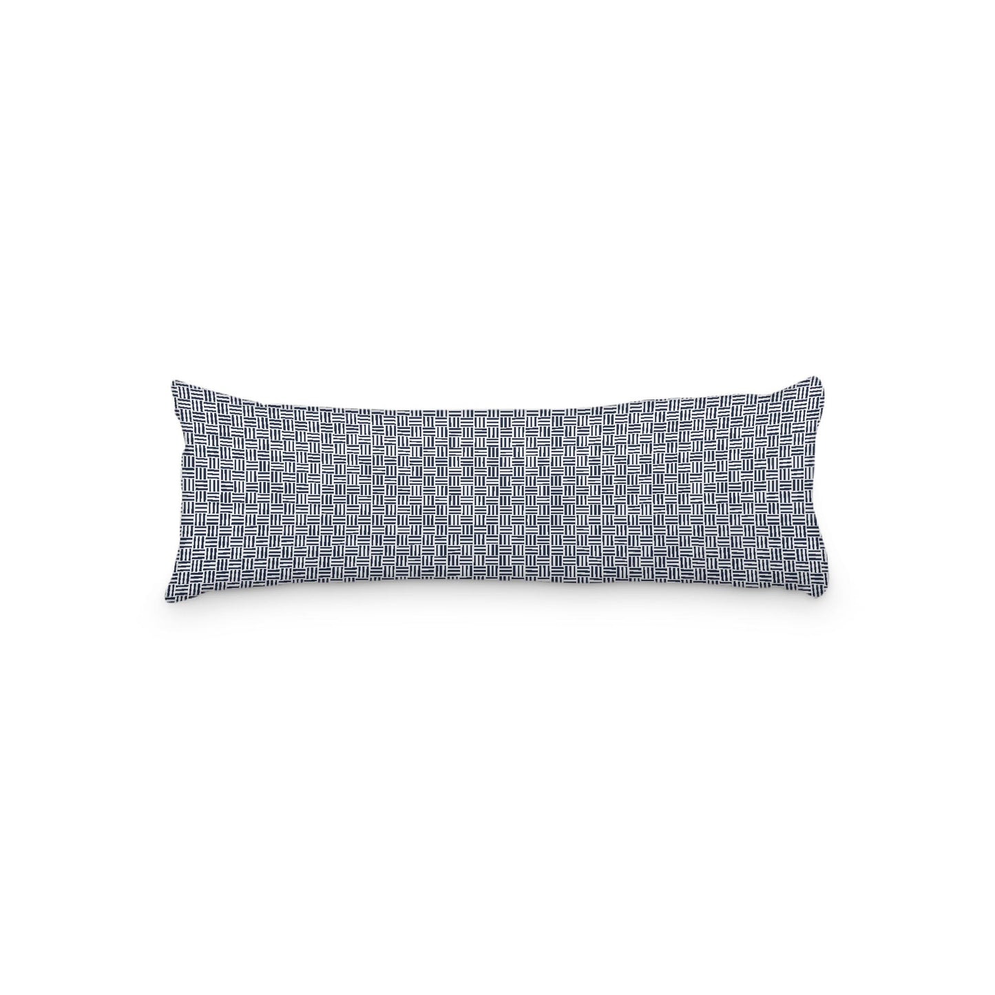 White Microfiber Body Pillow, Navy Blue Single Weave Motif Print, 20 x 54 inches / 51 x 137 cm