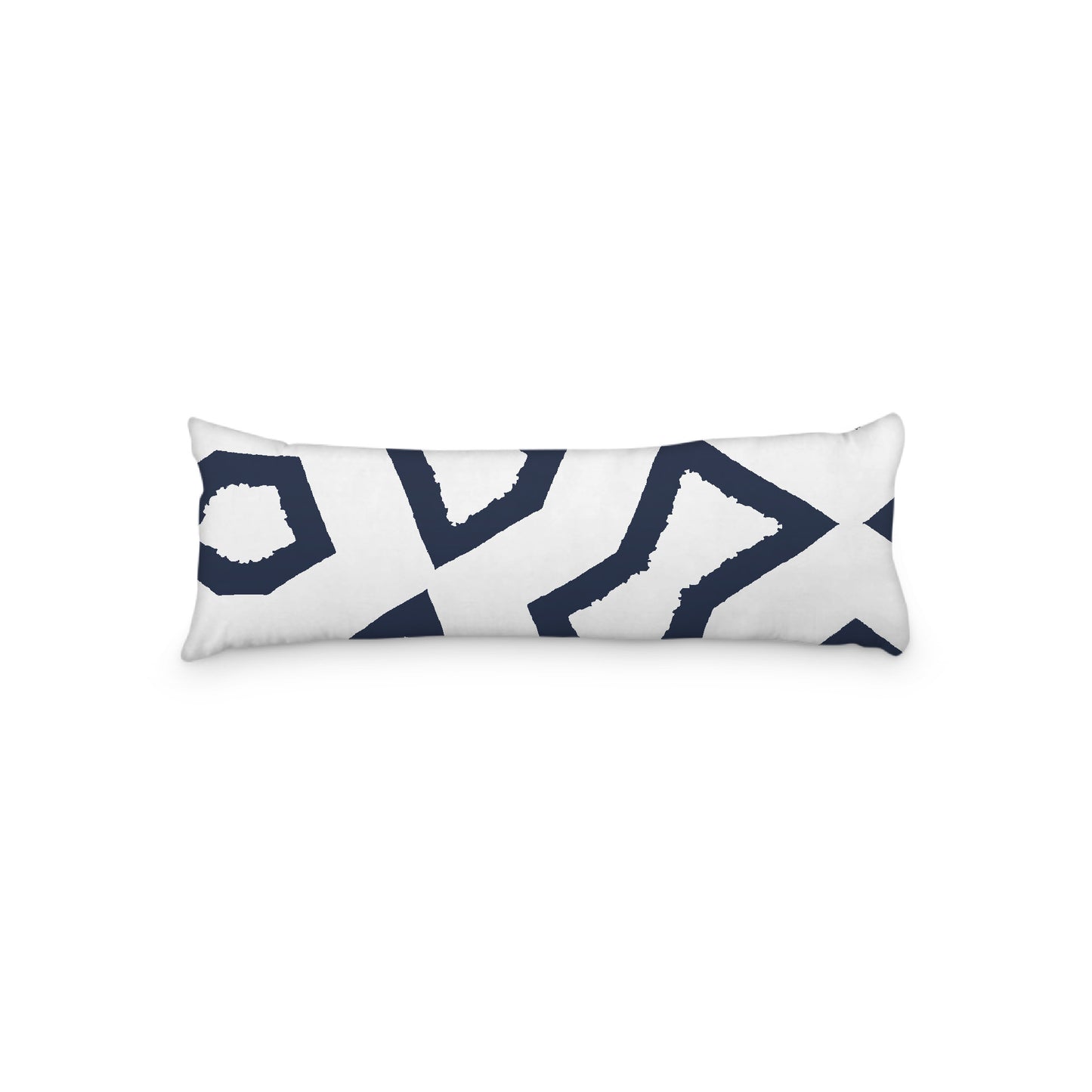 White Microfiber Body Pillow, Bold Navy Blue Graphic Print, 20 x 54 inches / 51 x 137 cm