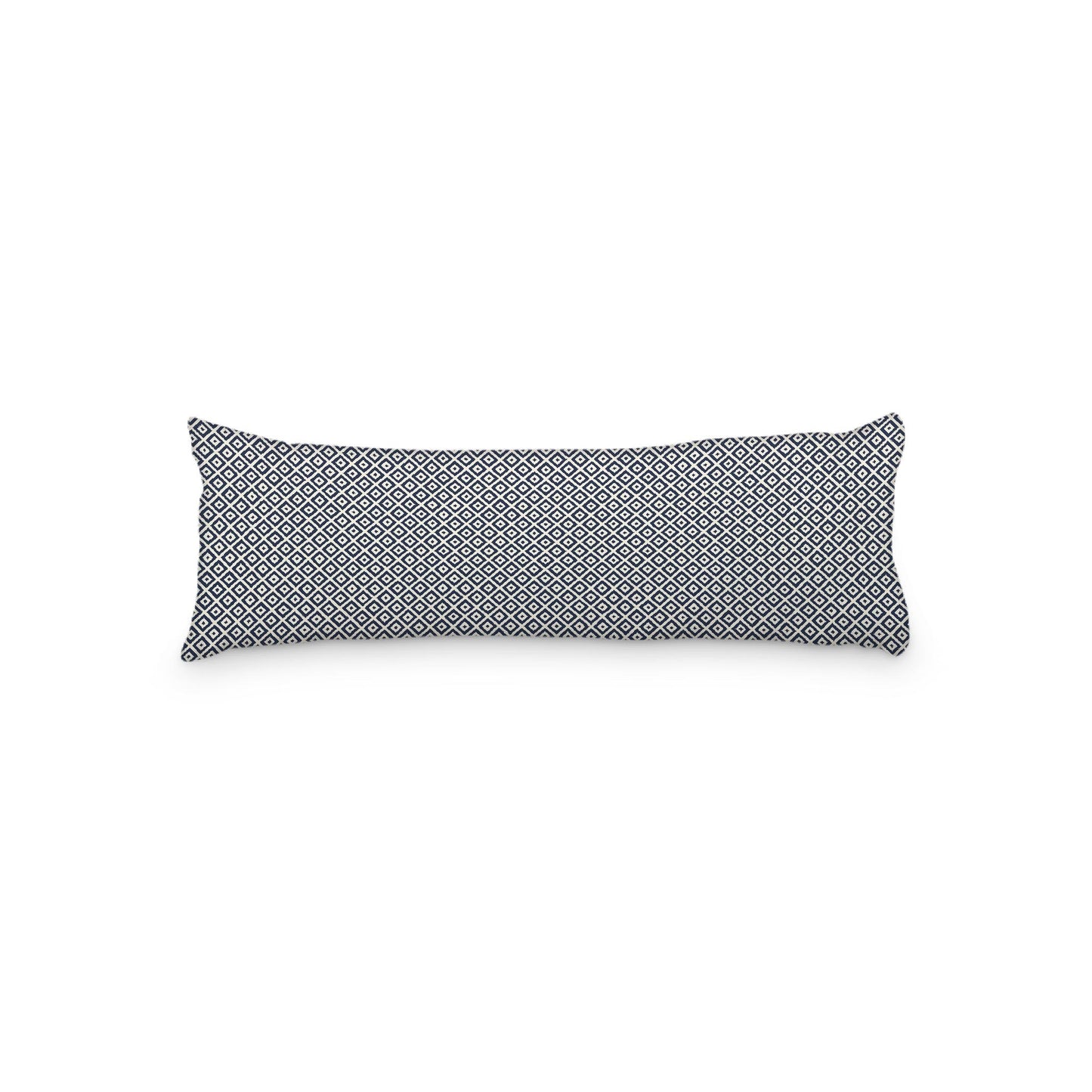 Pale Cream Microfibre Body Pillow, Navy Blue Repeating Square Motif Print, 20 x 54 inches / 51 x 137 cm