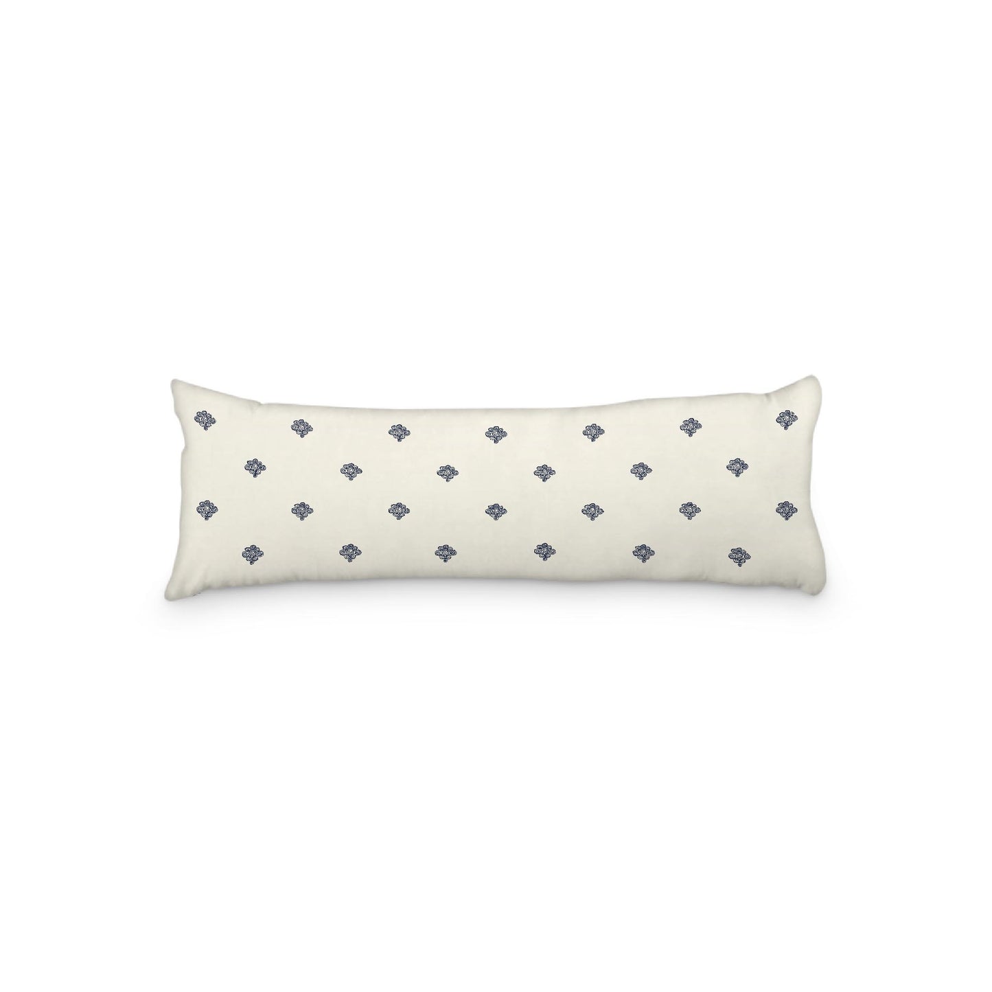 Pale Cream Microfibre Body Pillow, Navy Blue Hand-painted Swizzle Motif Print, 20 x 54 inches / 51 x 137 cm