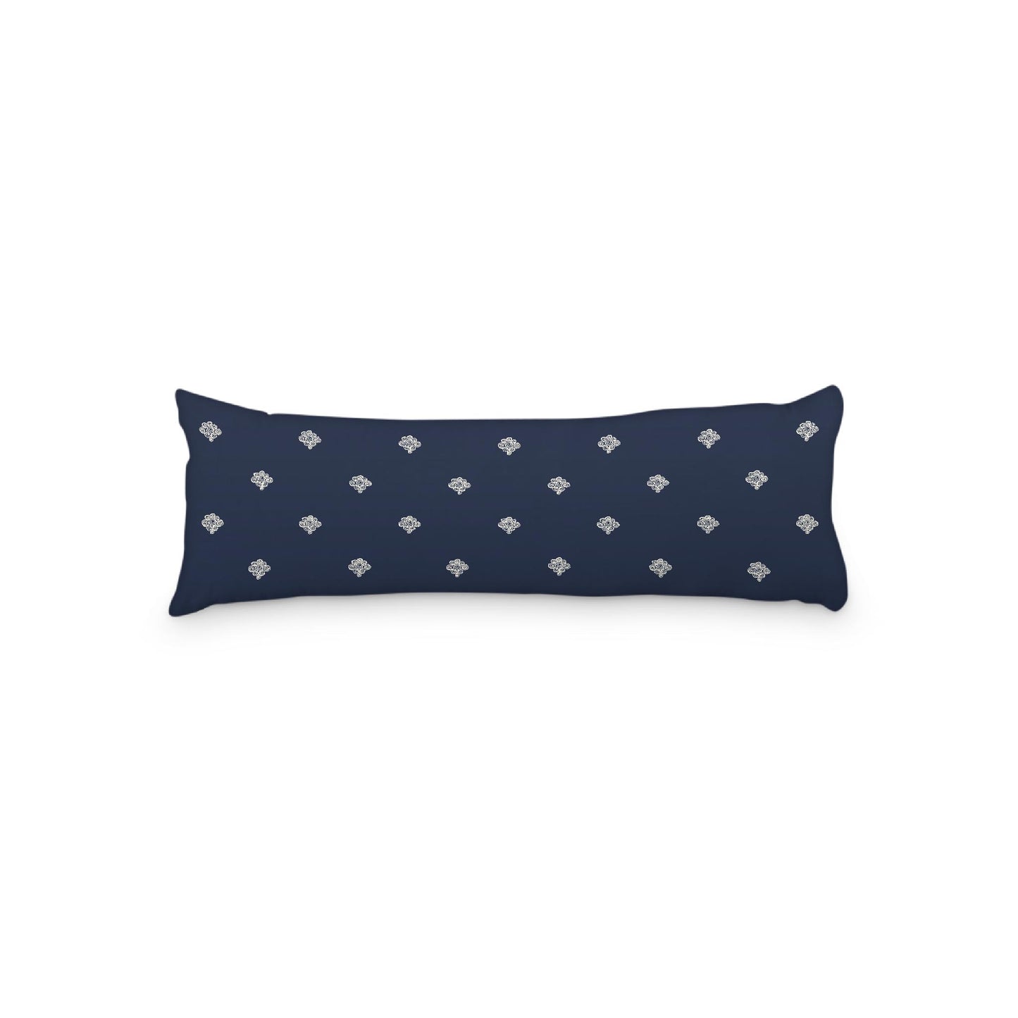 Navy Blue Microfiber Body Pillow, Pale Cream Hand-painted Swizzle Motif Print, 20 x 54 inches / 51 x 137 cm