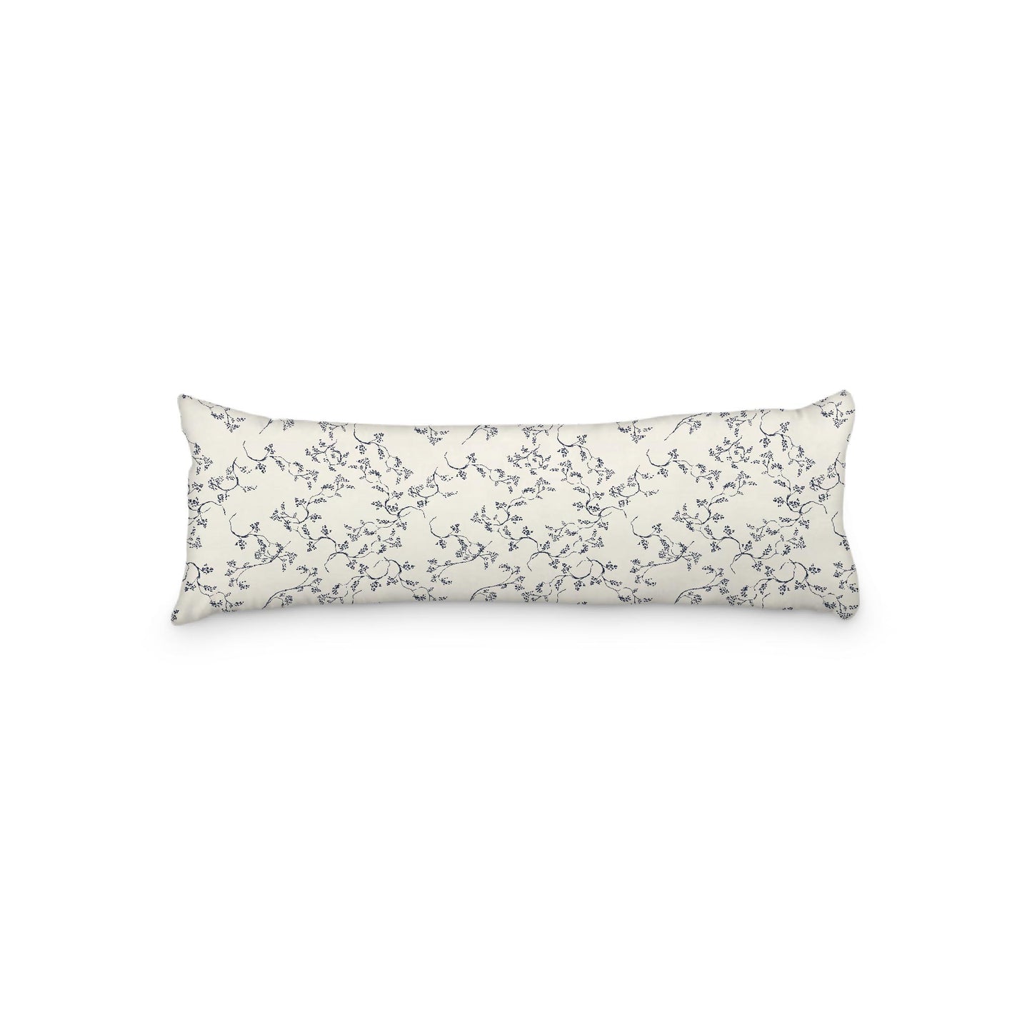 Pale Cream Microfibre Body Pillow, Navy Blue Hand-painted Vine Print, 20 x 54 inches / 51 x 137 cm
