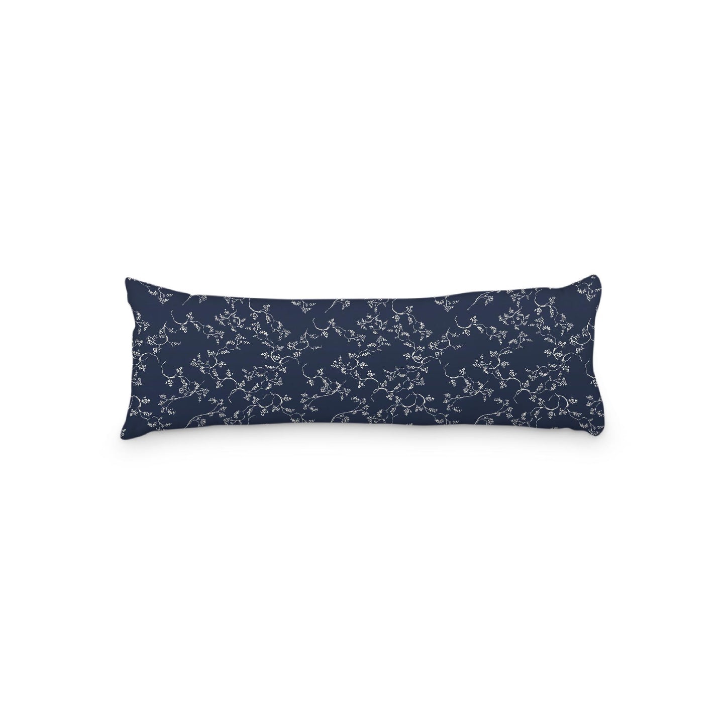 Navy Blue Microfiber Body Pillow, Pale Cream Hand-painted Vine Print, 20 x 54 inches / 51 x 137 cm