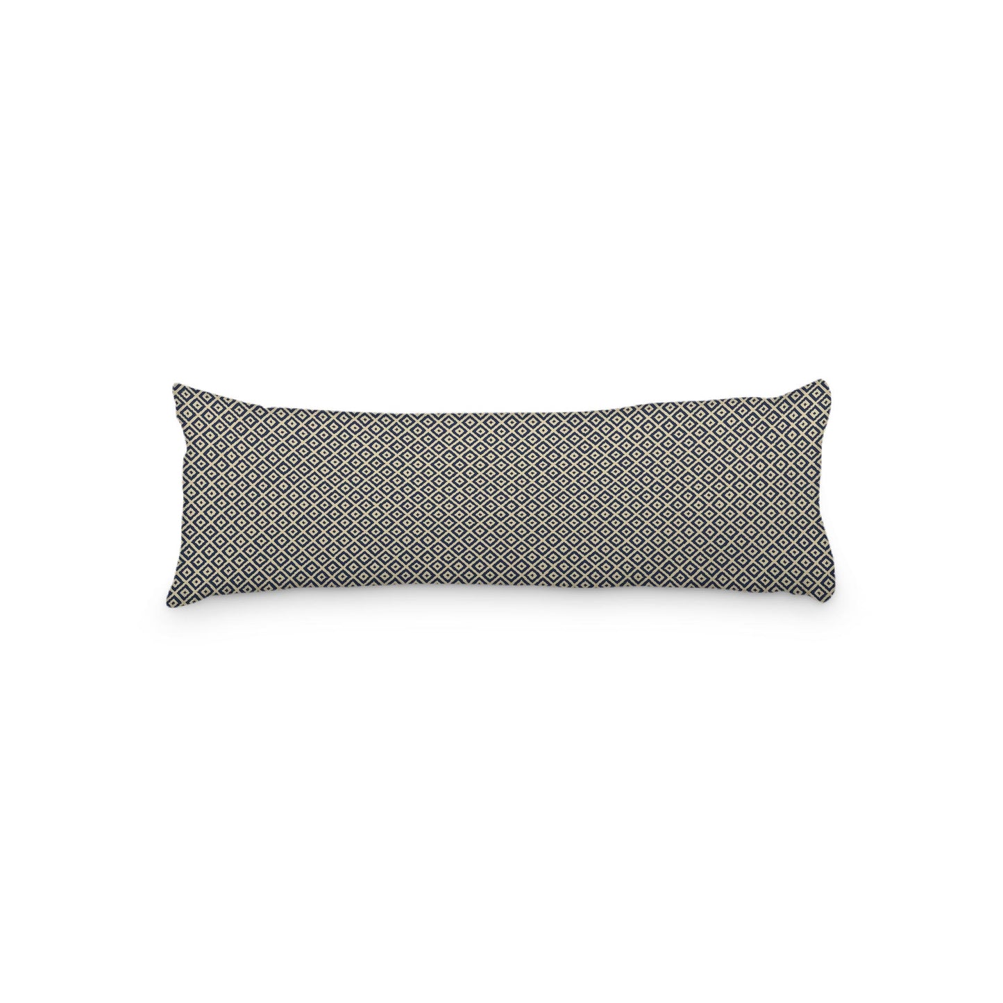 Desert Sand Microfibre Body Pillow, Navy Blue Repeating Square Motif Print, 20 x 54 inches / 51 x 137 cm