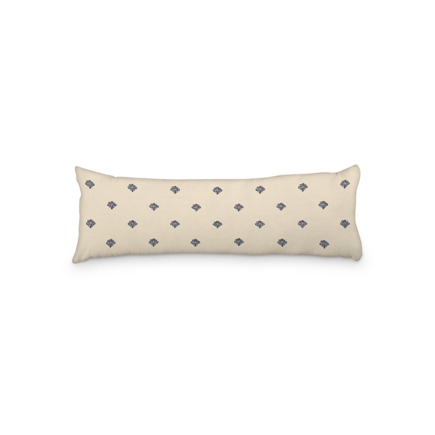 Beige Microfiber Body Pillow, Navy Blue Hand-painted Swizzle Motif Print, 20 x 54 inches / 51 x 137 cm