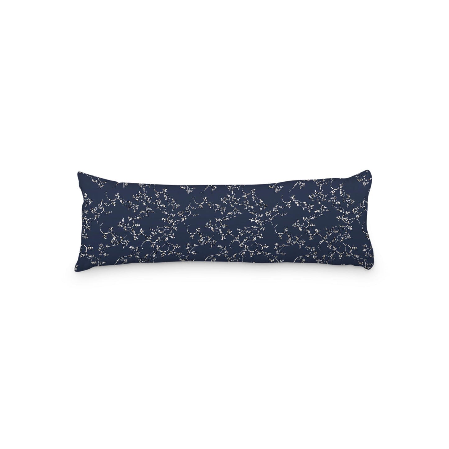 Navy Blue Microfiber Body Pillow, Beige Hand-painted Vine Print, 20 x 54 inches / 51 x 137 cm
